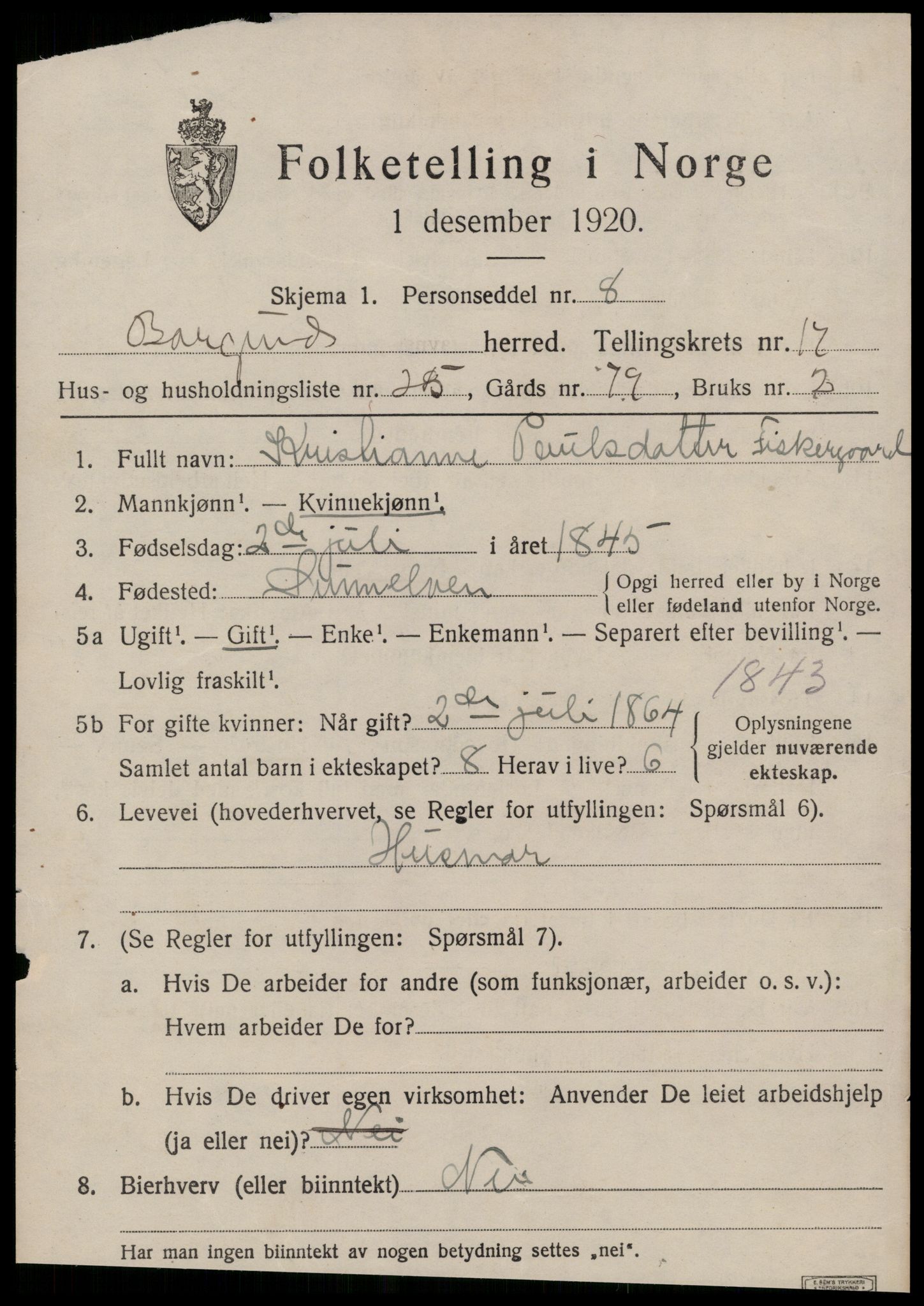 SAT, 1920 census for Borgund, 1920, p. 12918