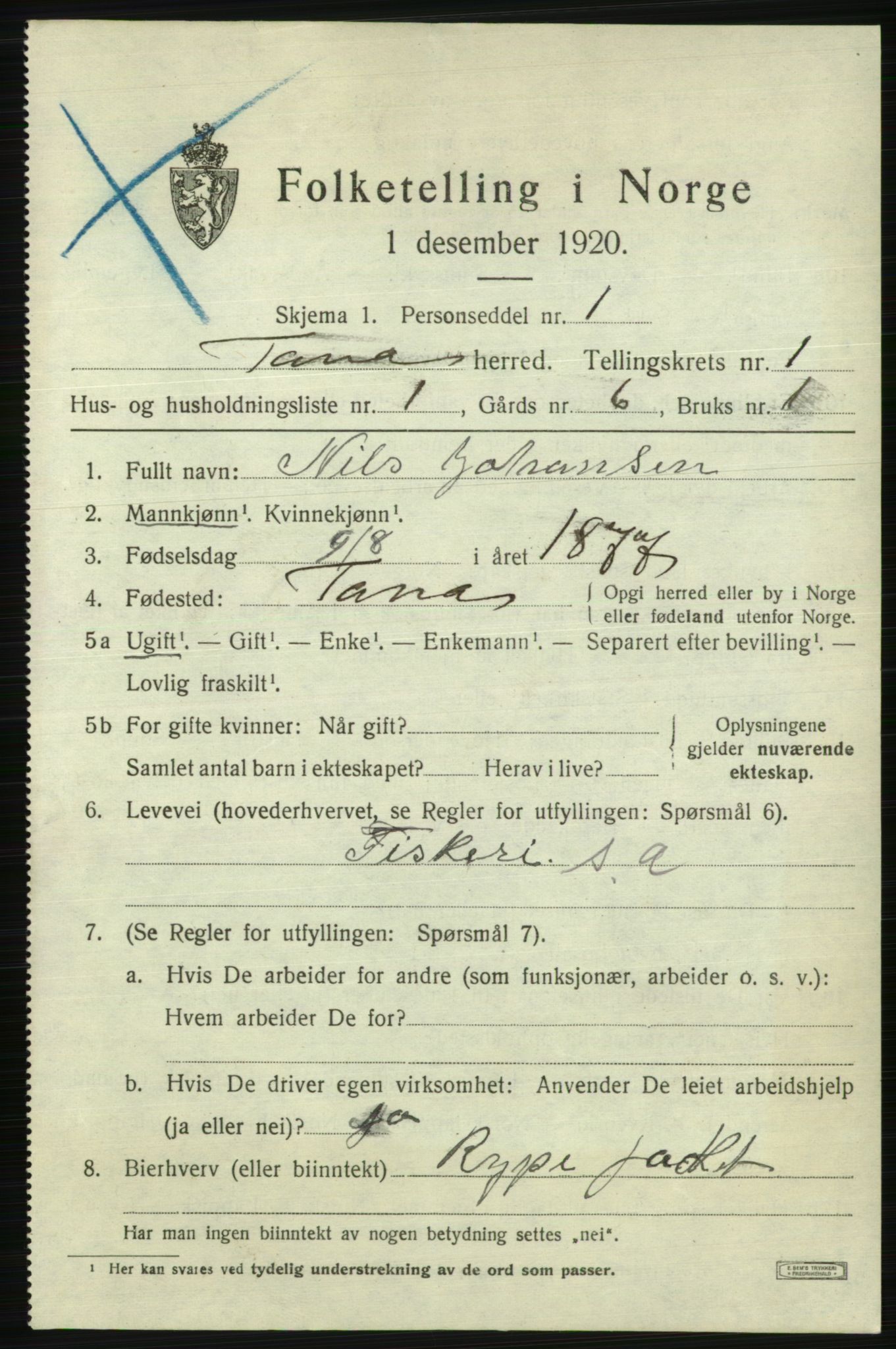 SATØ, 1920 census for Tana, 1920, p. 586