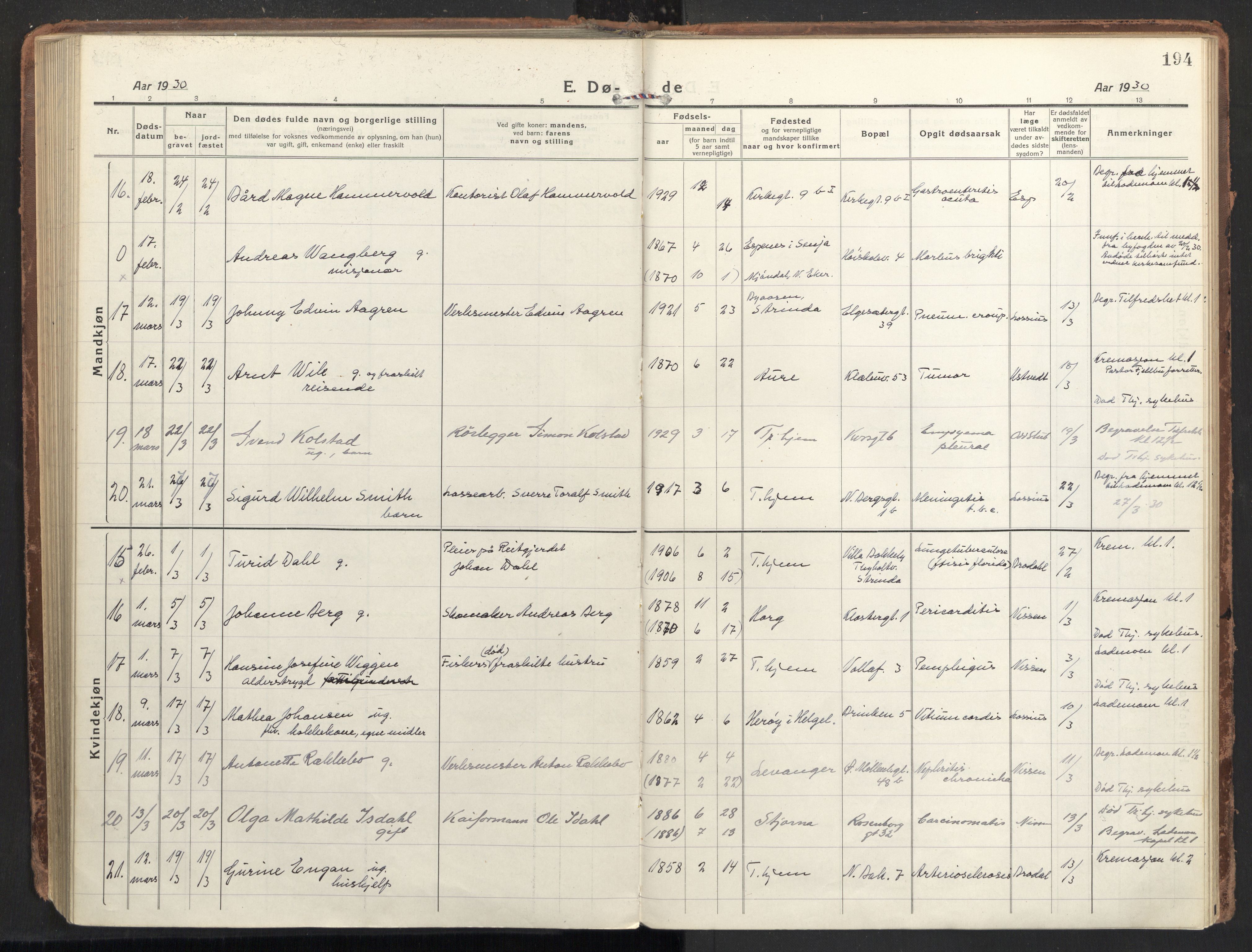 Ministerialprotokoller, klokkerbøker og fødselsregistre - Sør-Trøndelag, AV/SAT-A-1456/604/L0207: Parish register (official) no. 604A27, 1917-1933, p. 194