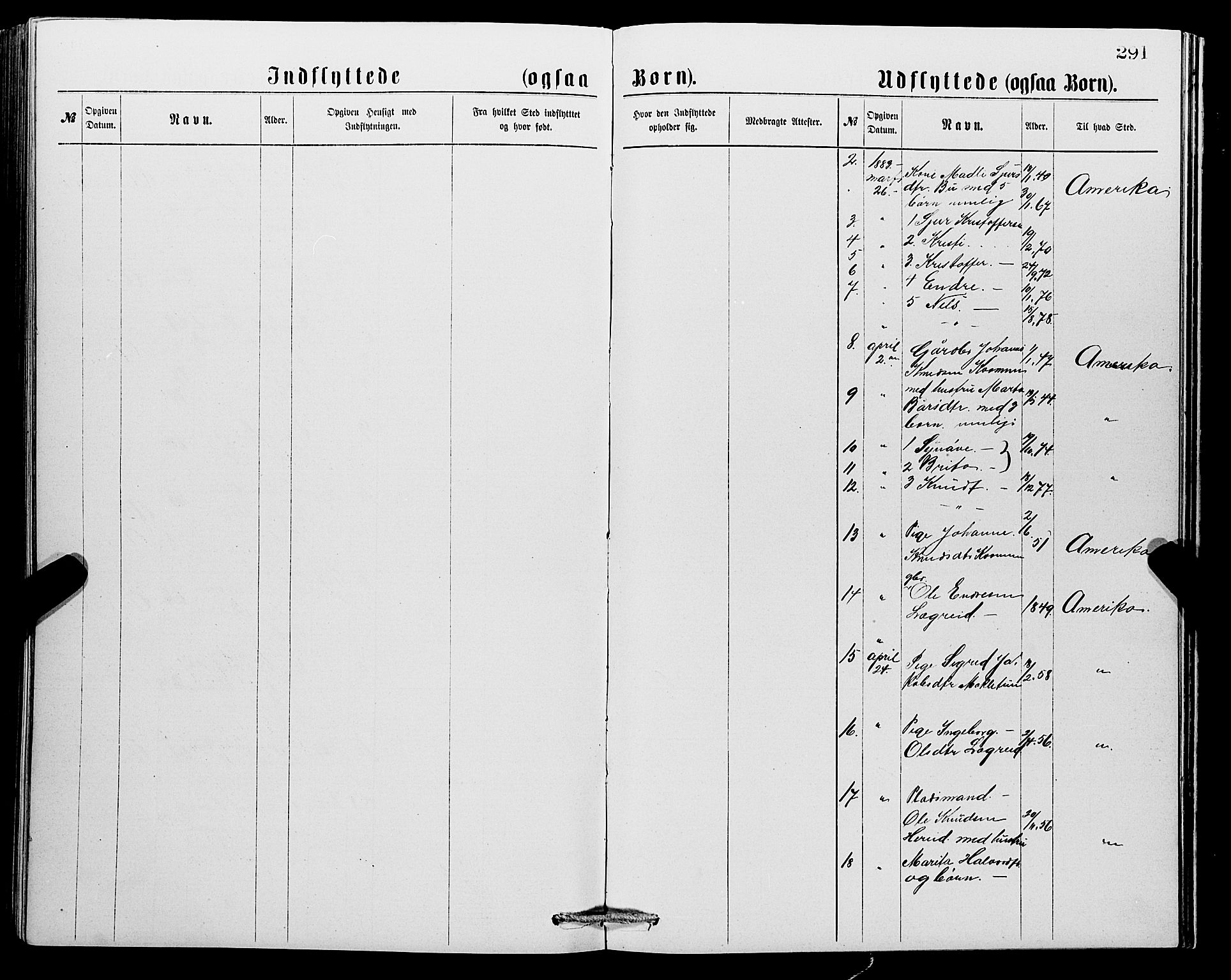 Ullensvang sokneprestembete, SAB/A-78701/H/Hab: Parish register (copy) no. C 2, 1871-1899, p. 291