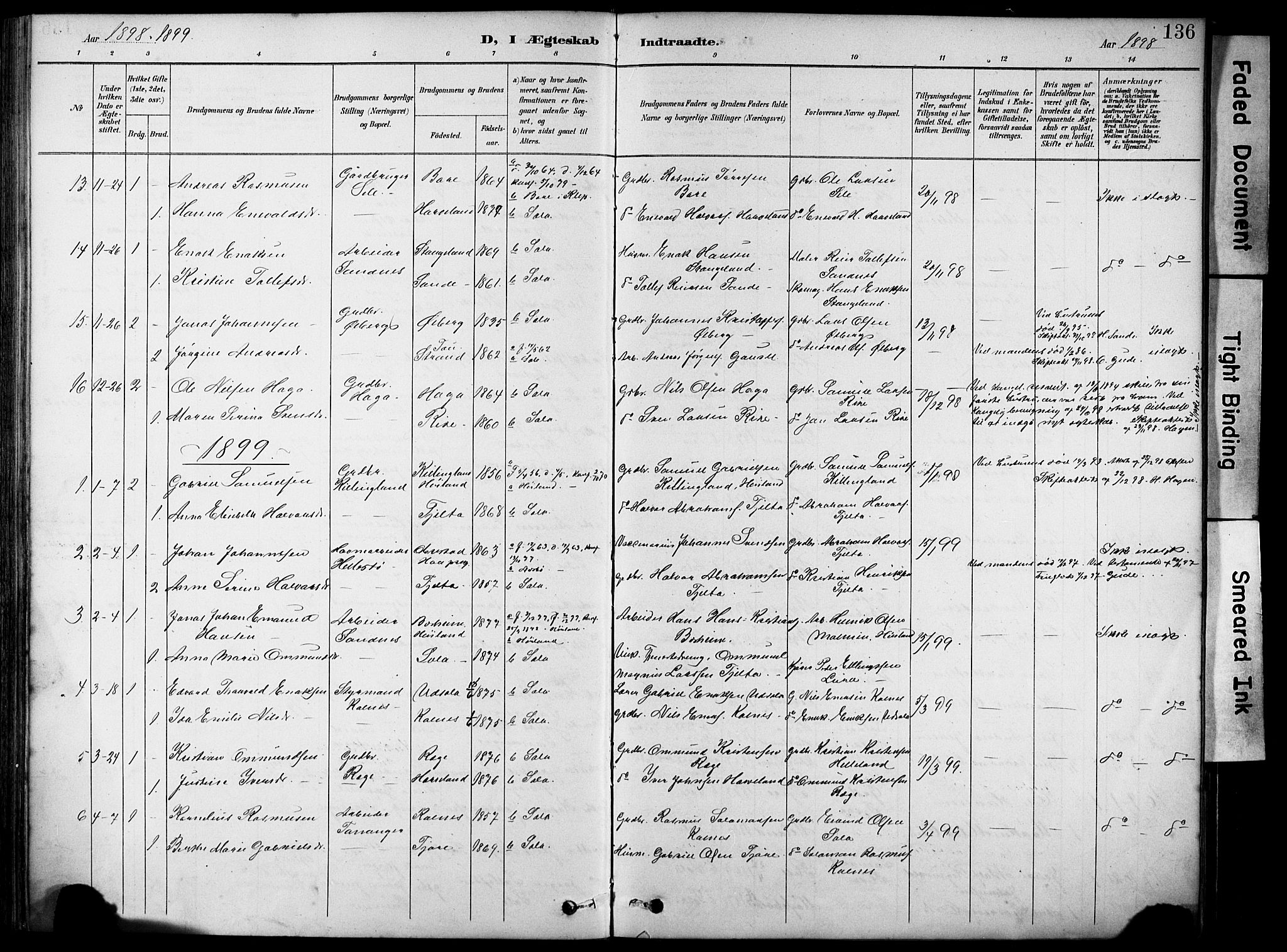 Håland sokneprestkontor, AV/SAST-A-101802/001/30BA/L0012: Parish register (official) no. A 11, 1889-1900, p. 136