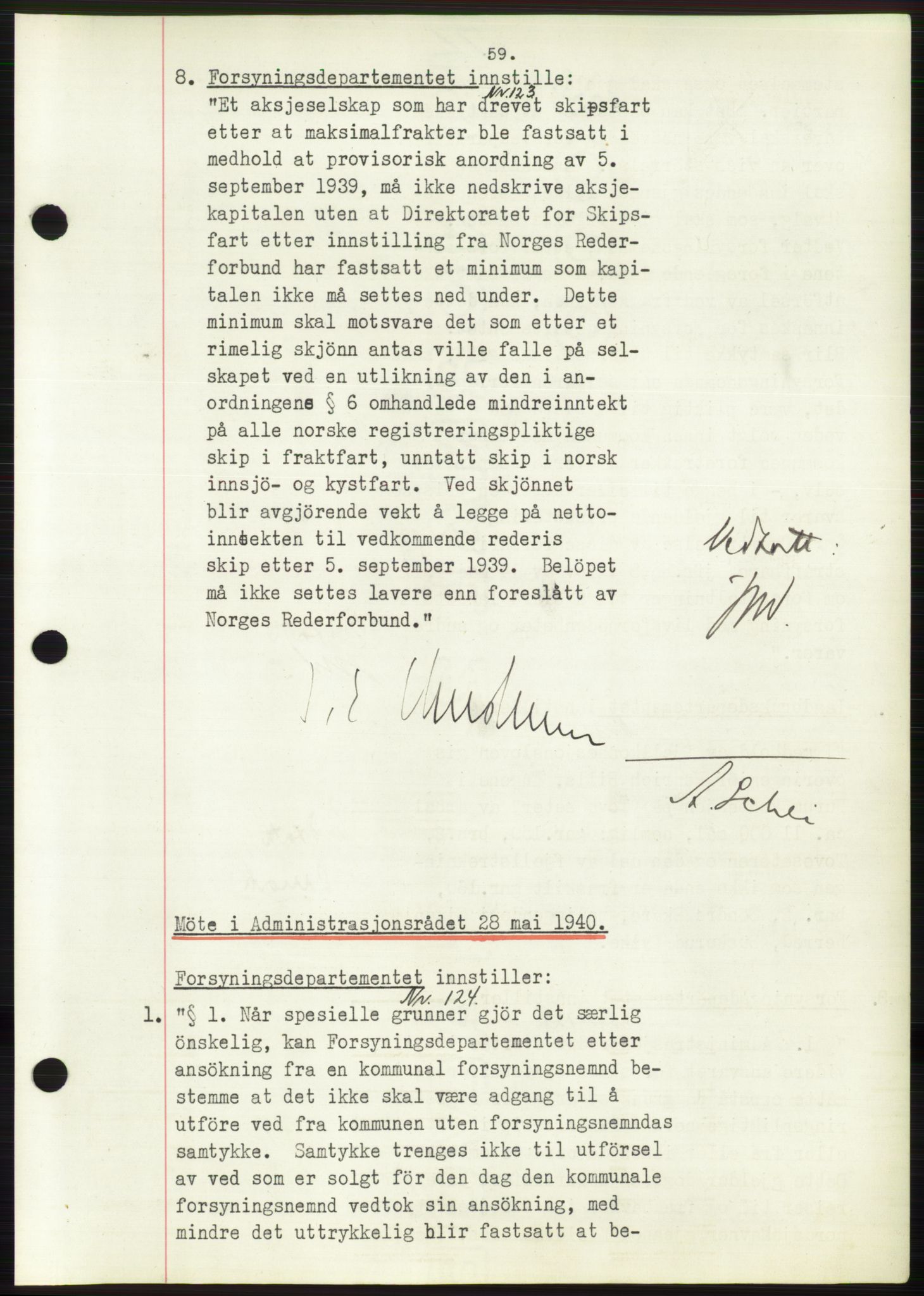 Administrasjonsrådet, AV/RA-S-1004/A/L0002: Vedtaksprotokoll 16/4-25/9, 1940, p. 63