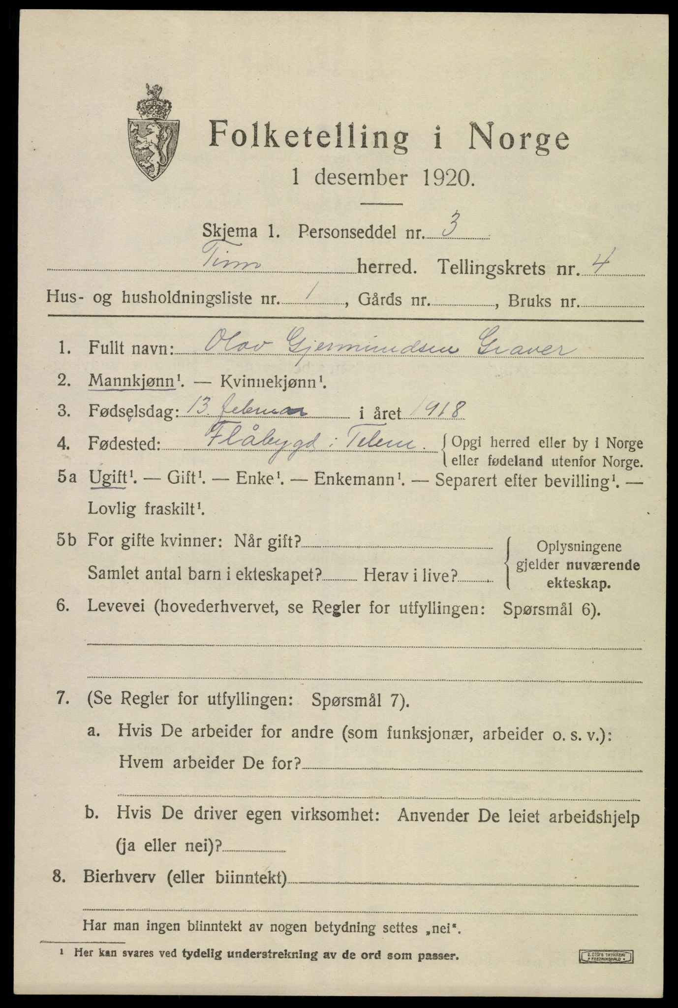 SAKO, 1920 census for Tinn, 1920, p. 3810