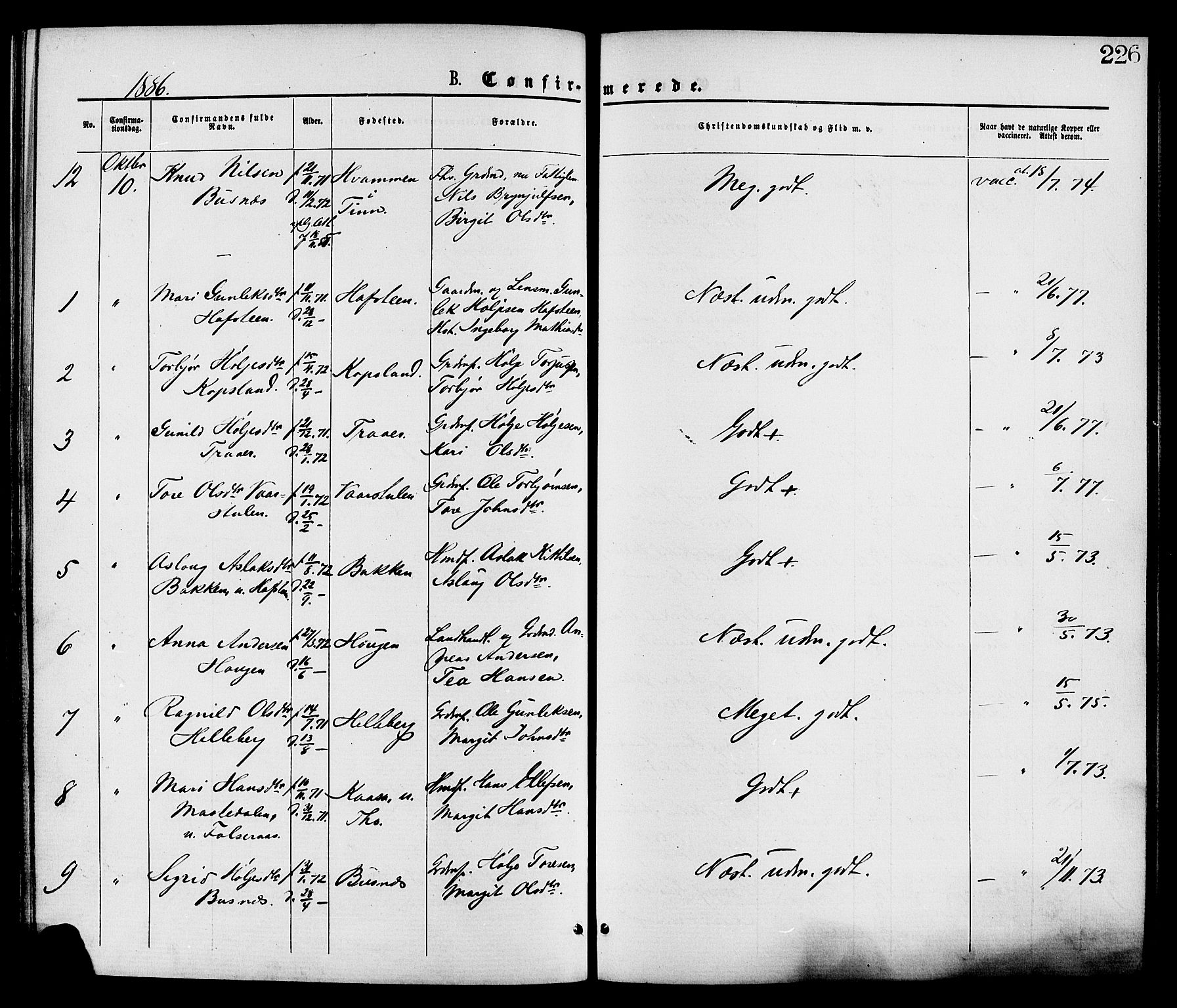 Gransherad kirkebøker, AV/SAKO-A-267/F/Fa/L0004: Parish register (official) no. I 4, 1871-1886, p. 226