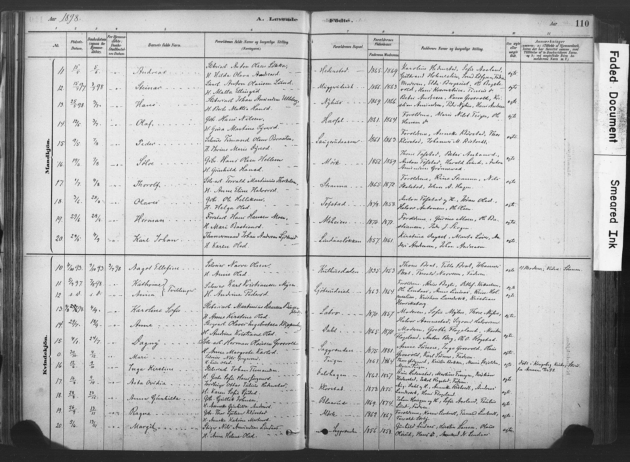 Sandsvær kirkebøker, AV/SAKO-A-244/F/Fd/L0001: Parish register (official) no. IV 1, 1878-1906, p. 110