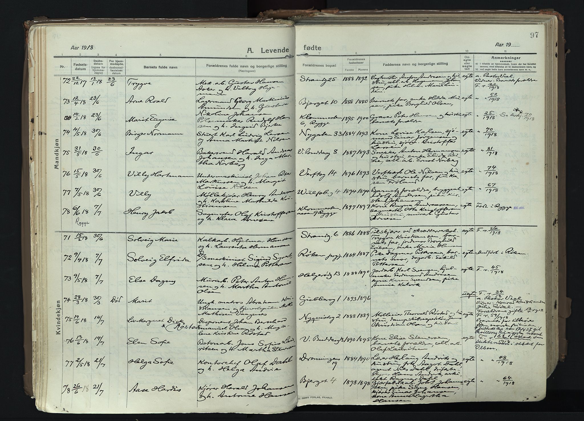 Moss prestekontor Kirkebøker, AV/SAO-A-2003/F/Fb/L0005: Parish register (official) no. II 5, 1913-1923, p. 97