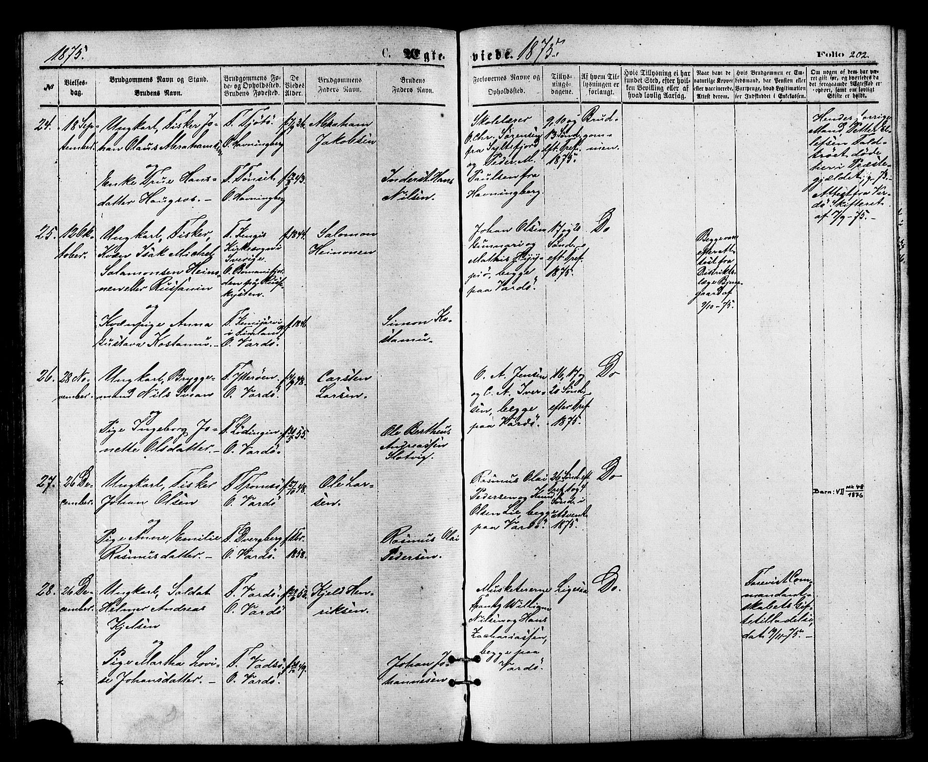 Vardø sokneprestkontor, SATØ/S-1332/H/Ha/L0005kirke: Parish register (official) no. 5, 1872-1878, p. 202