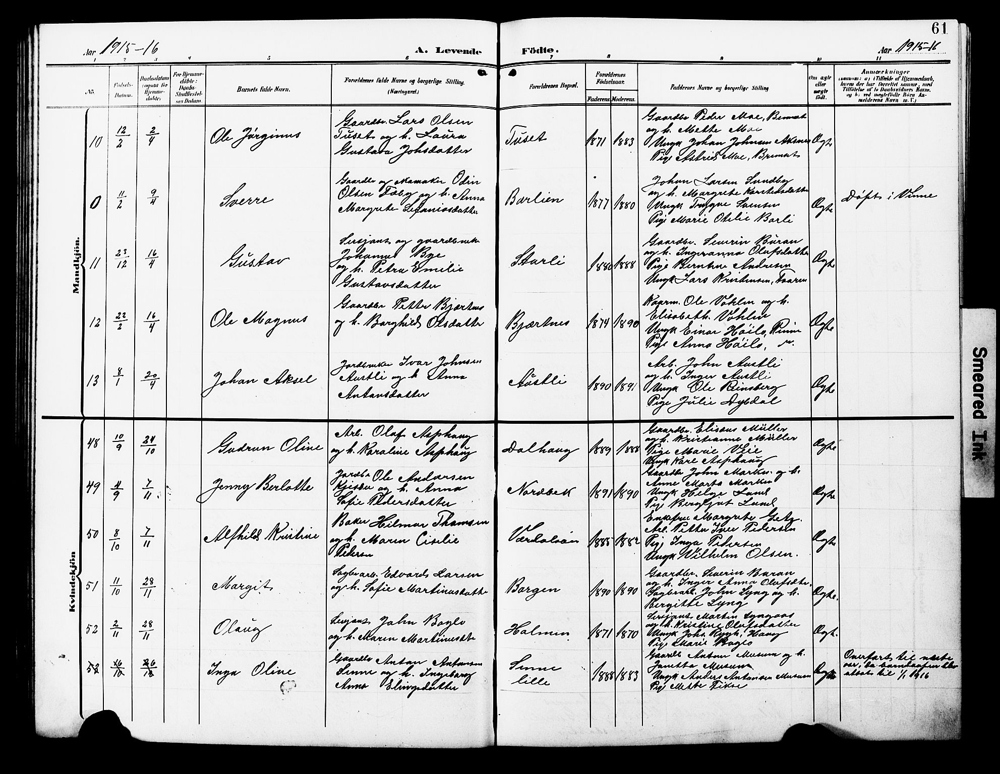Ministerialprotokoller, klokkerbøker og fødselsregistre - Nord-Trøndelag, SAT/A-1458/723/L0258: Parish register (copy) no. 723C06, 1908-1927, p. 61
