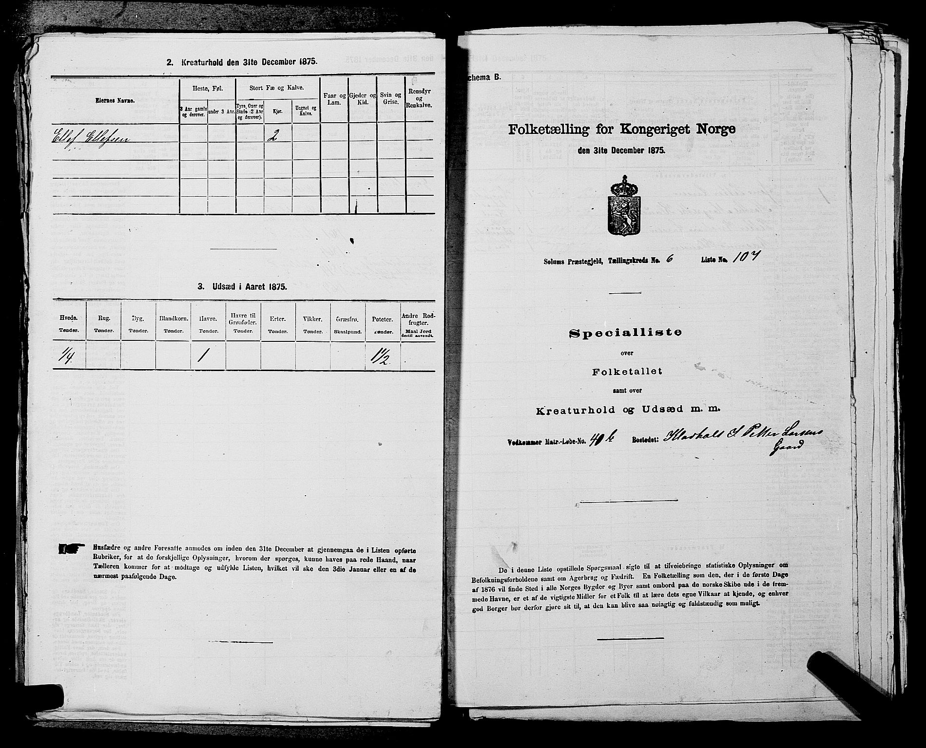 SAKO, 1875 census for 0818P Solum, 1875, p. 1210