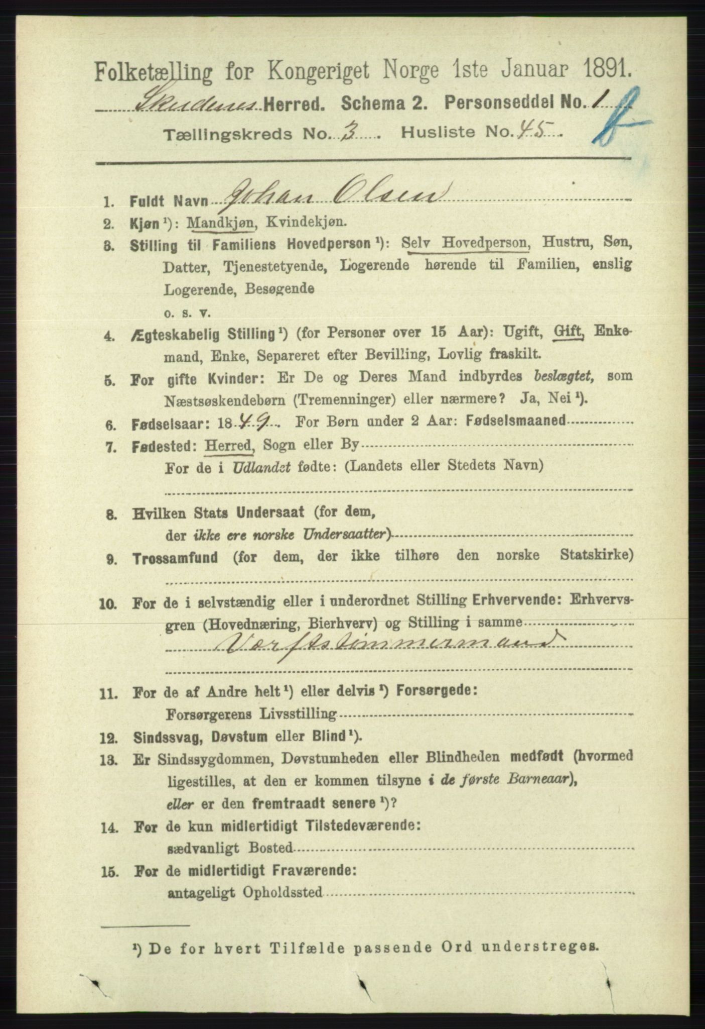 RA, 1891 census for 1150 Skudenes, 1891, p. 4231