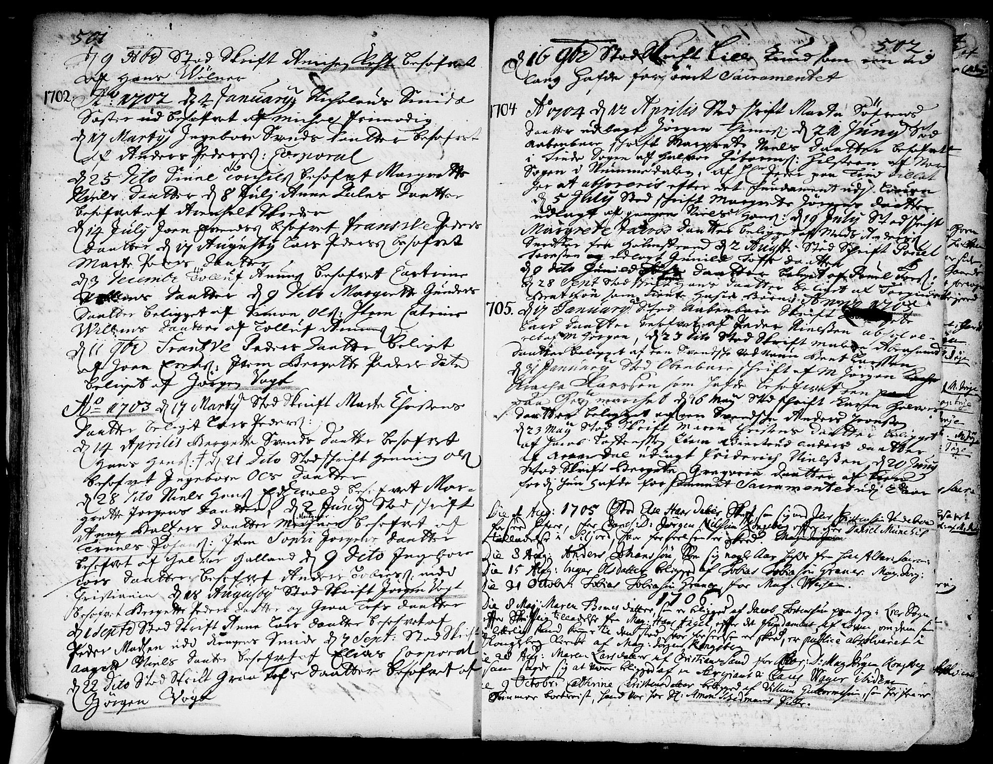 Kongsberg kirkebøker, SAKO/A-22/F/Fa/L0001: Parish register (official) no. I 1, 1696-1720, p. 501-502