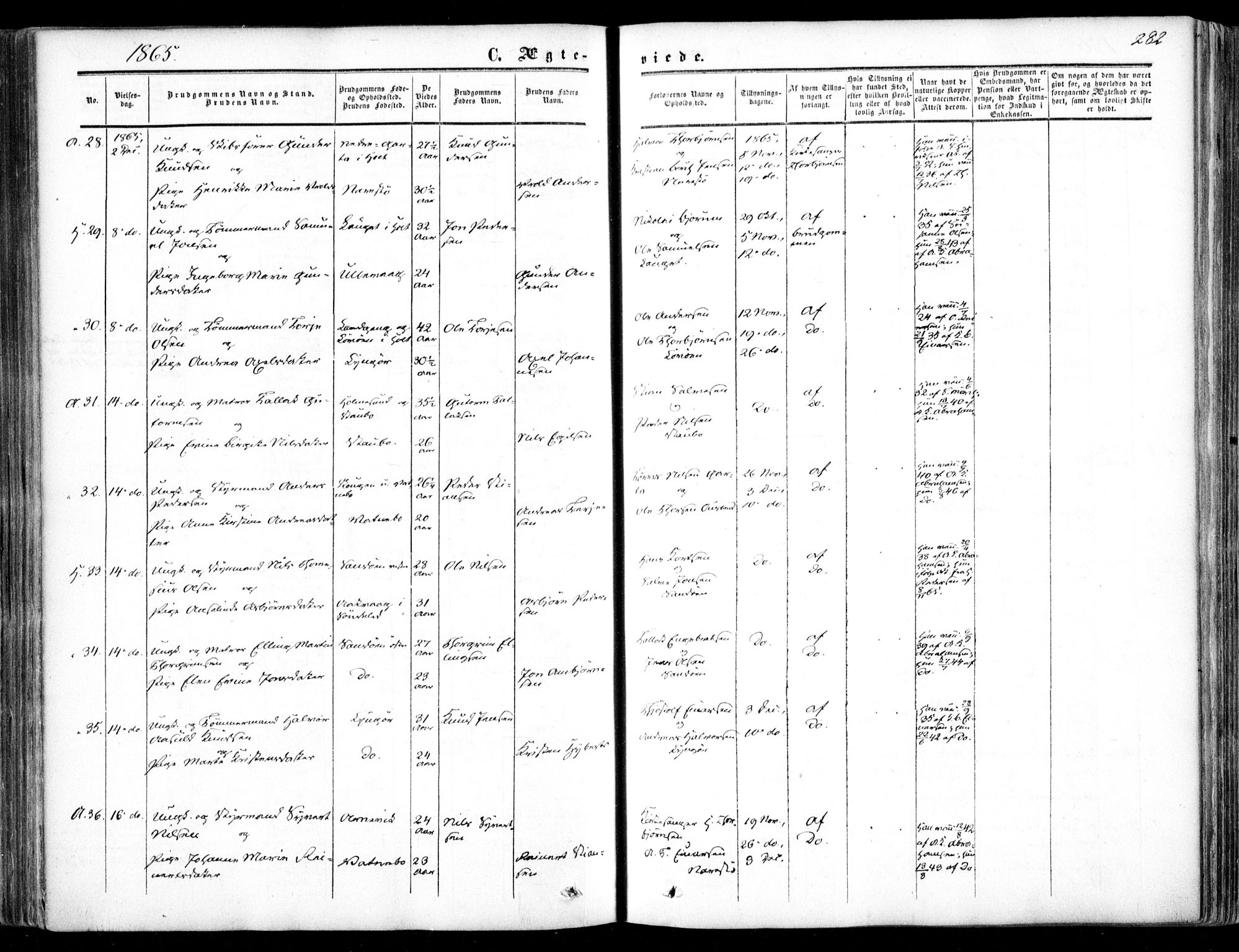 Dypvåg sokneprestkontor, AV/SAK-1111-0007/F/Fa/Faa/L0006: Parish register (official) no. A 6, 1855-1872, p. 282