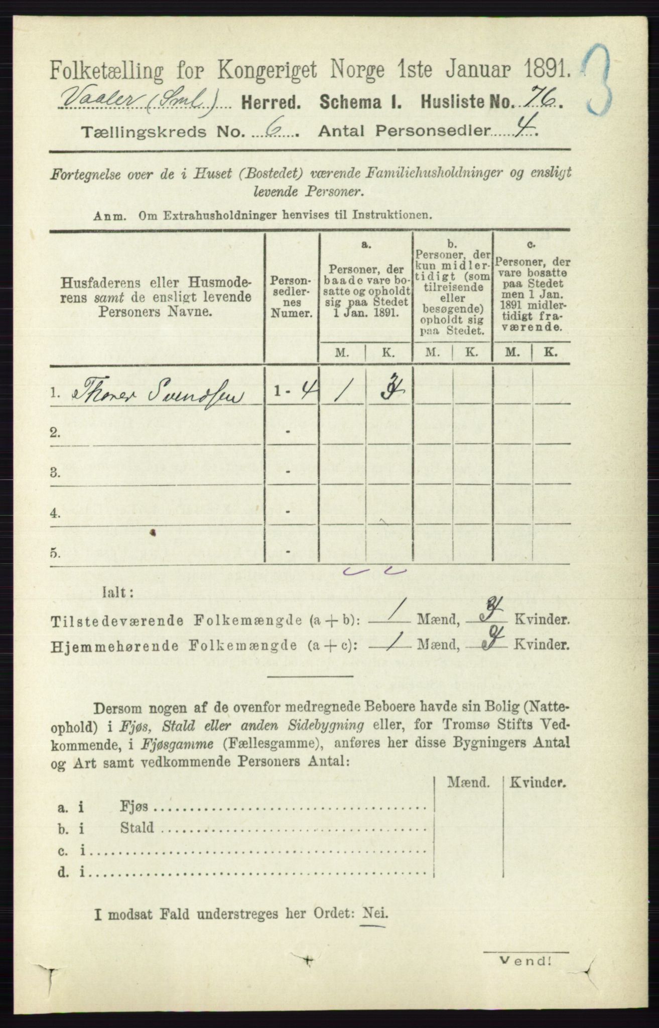 RA, 1891 census for 0137 Våler, 1891, p. 2331