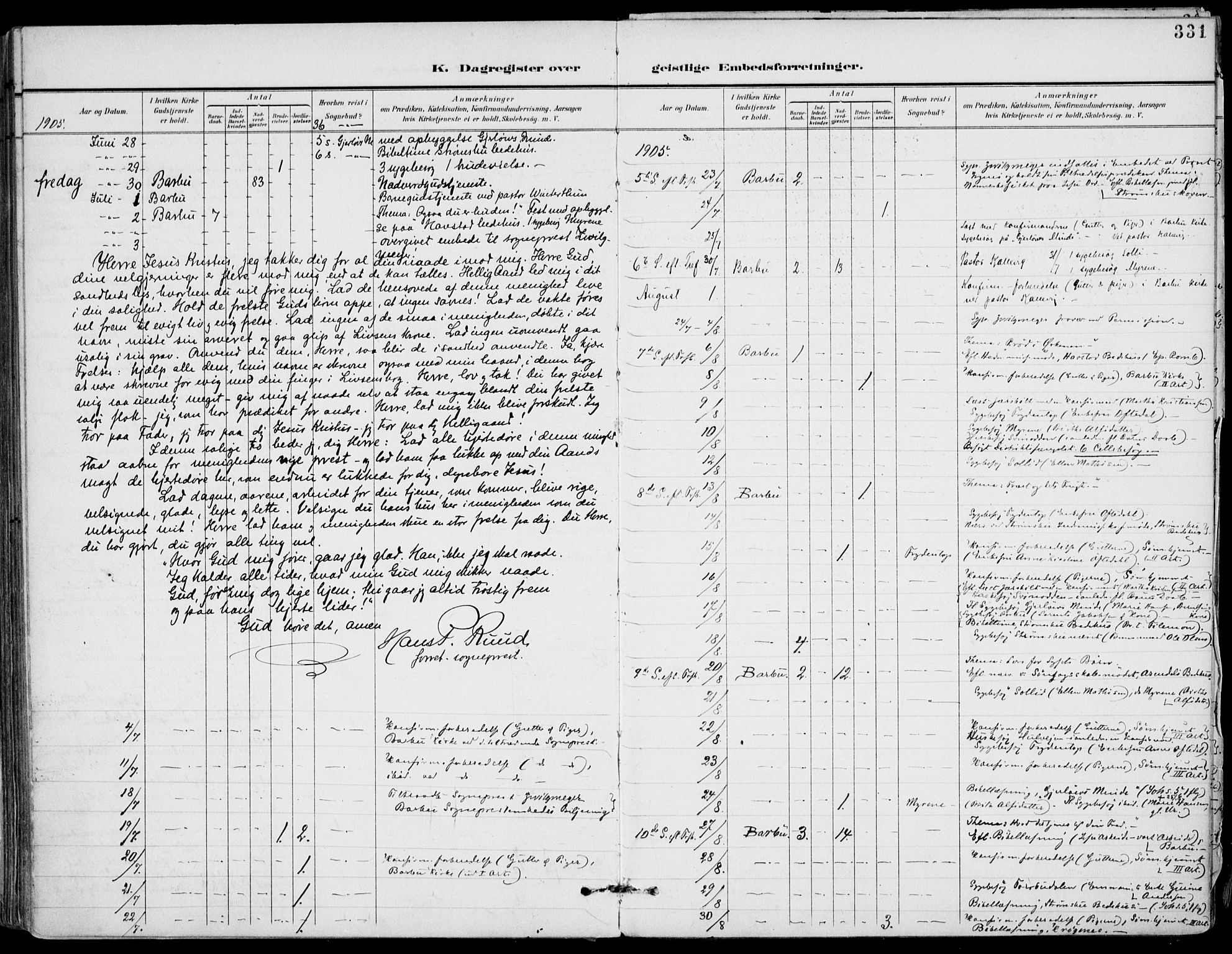 Barbu sokneprestkontor, AV/SAK-1111-0003/F/Fa/L0005: Parish register (official) no. A 5, 1899-1909, p. 331