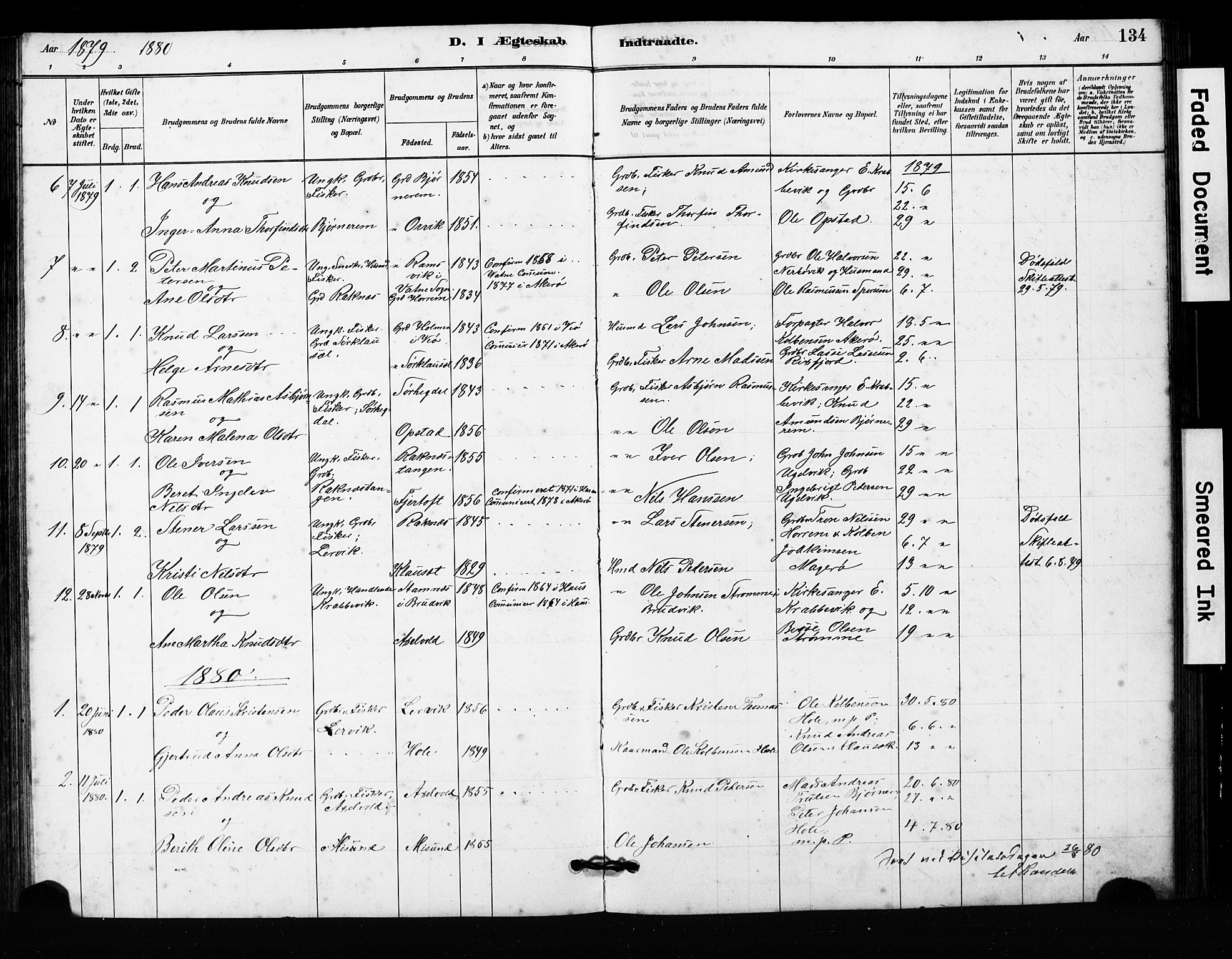 Ministerialprotokoller, klokkerbøker og fødselsregistre - Møre og Romsdal, SAT/A-1454/563/L0737: Parish register (copy) no. 563C01, 1878-1916, p. 134