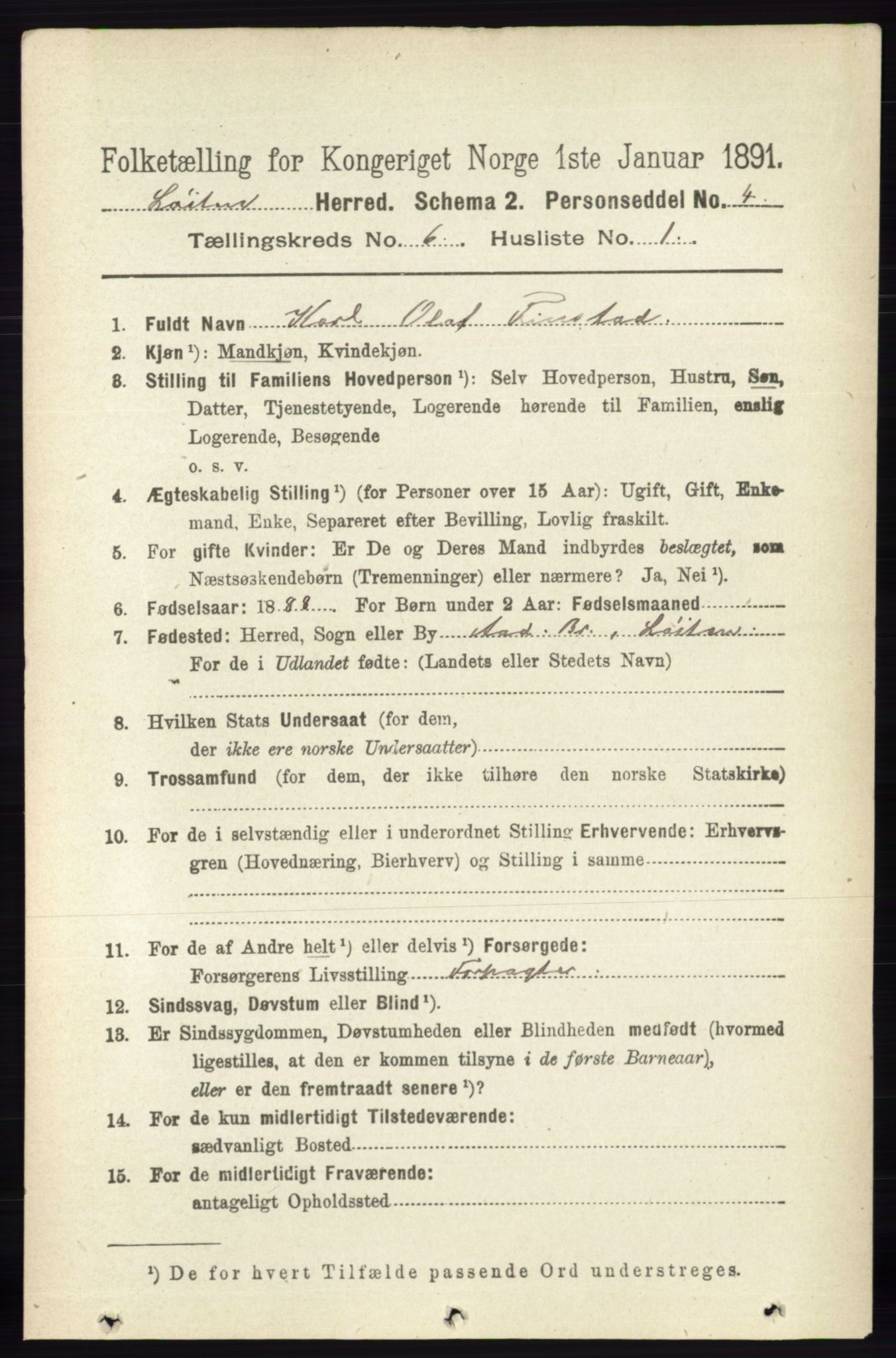 RA, 1891 census for 0415 Løten, 1891, p. 3990