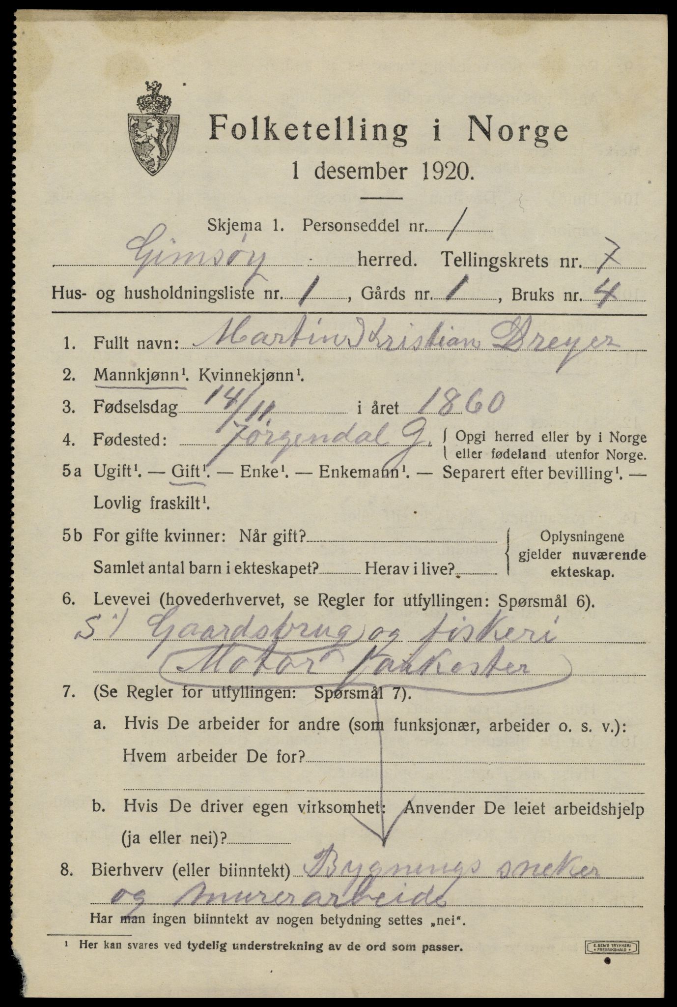 SAT, 1920 census for Gimsøy, 1920, p. 3083