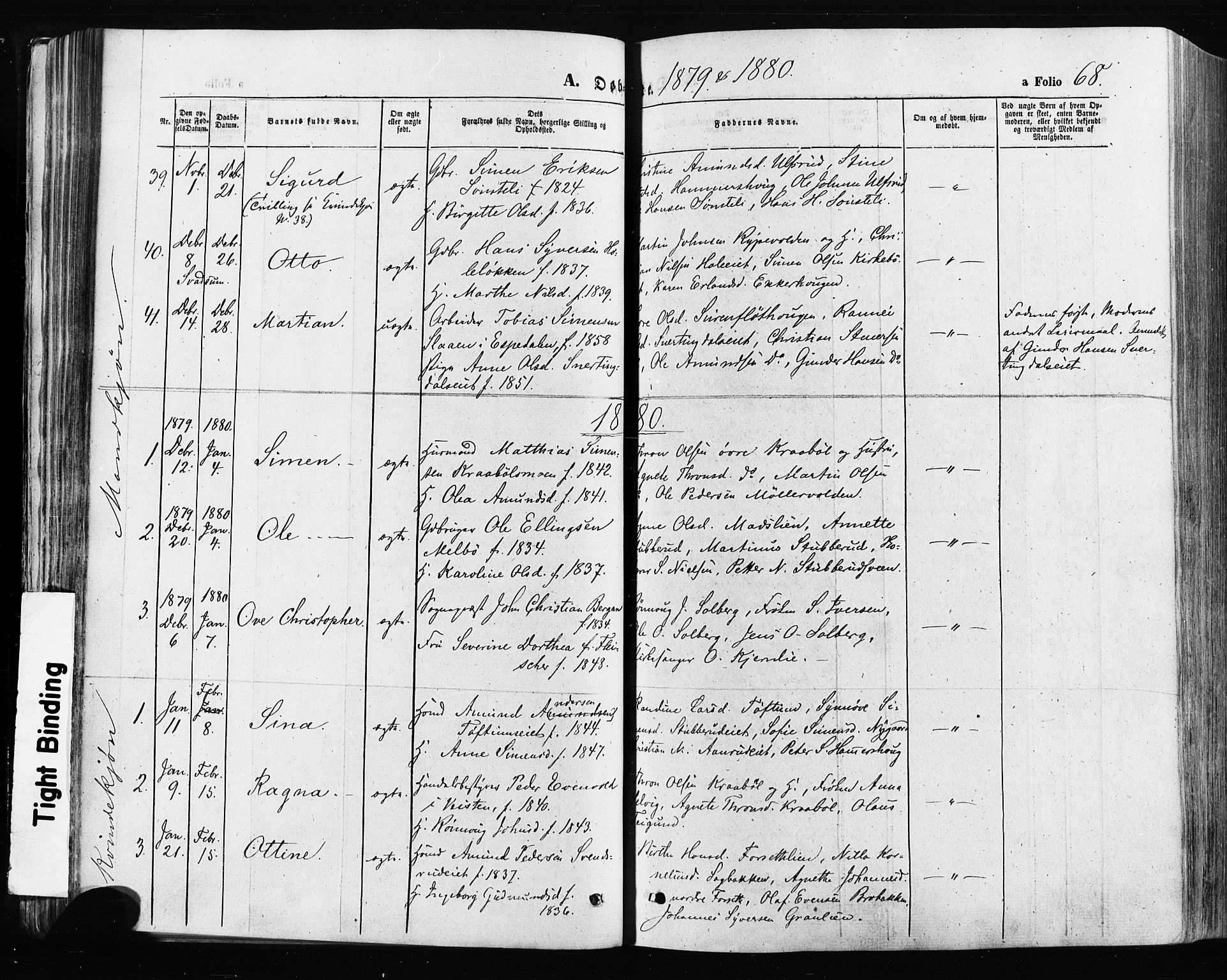 Gausdal prestekontor, SAH/PREST-090/H/Ha/Haa/L0010: Parish register (official) no. 10, 1867-1886, p. 68