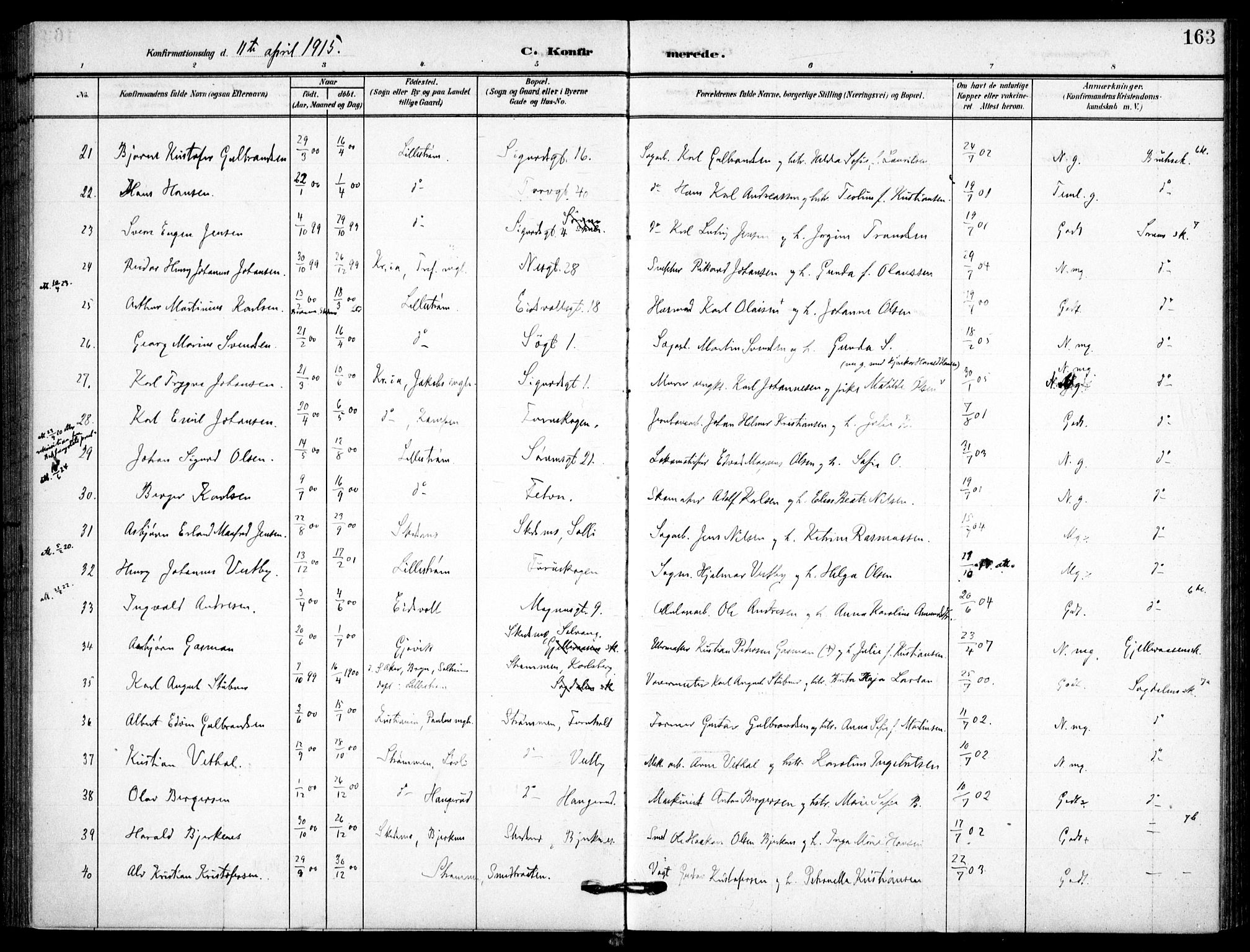 Skedsmo prestekontor Kirkebøker, AV/SAO-A-10033a/F/Fc/L0001: Parish register (official) no. III 1, 1908-1916, p. 163