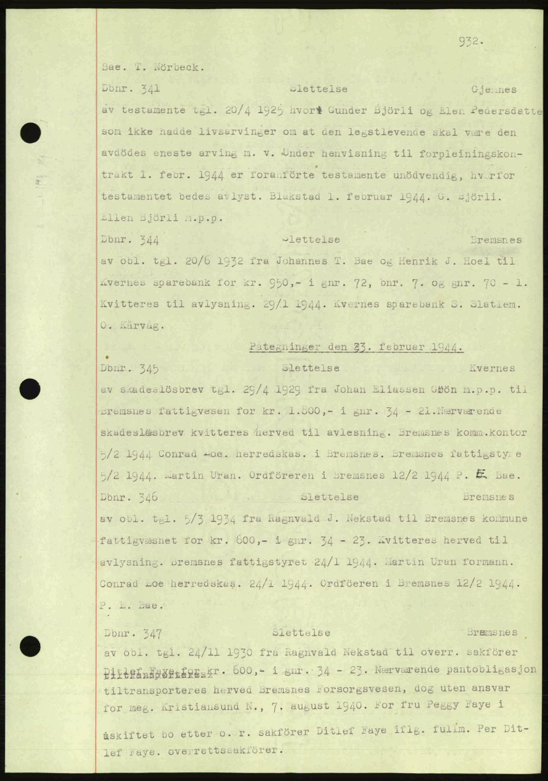 Nordmøre sorenskriveri, AV/SAT-A-4132/1/2/2Ca: Mortgage book no. C81, 1940-1945, Diary no: : 341/1944