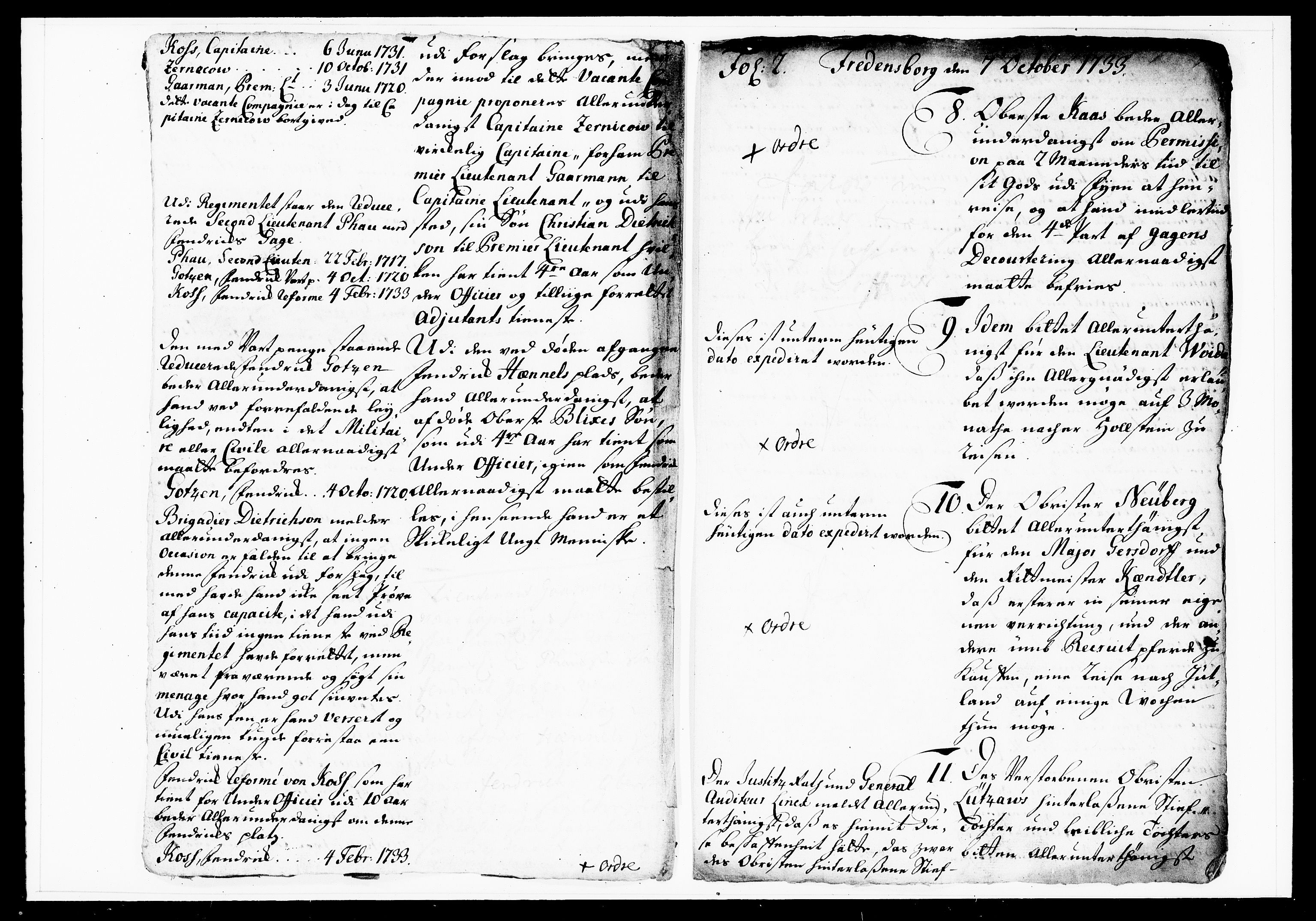 Krigskollegiet, Krigskancelliet, DRA/A-0006/-/1108-1113: Refererede sager, 1733, p. 265