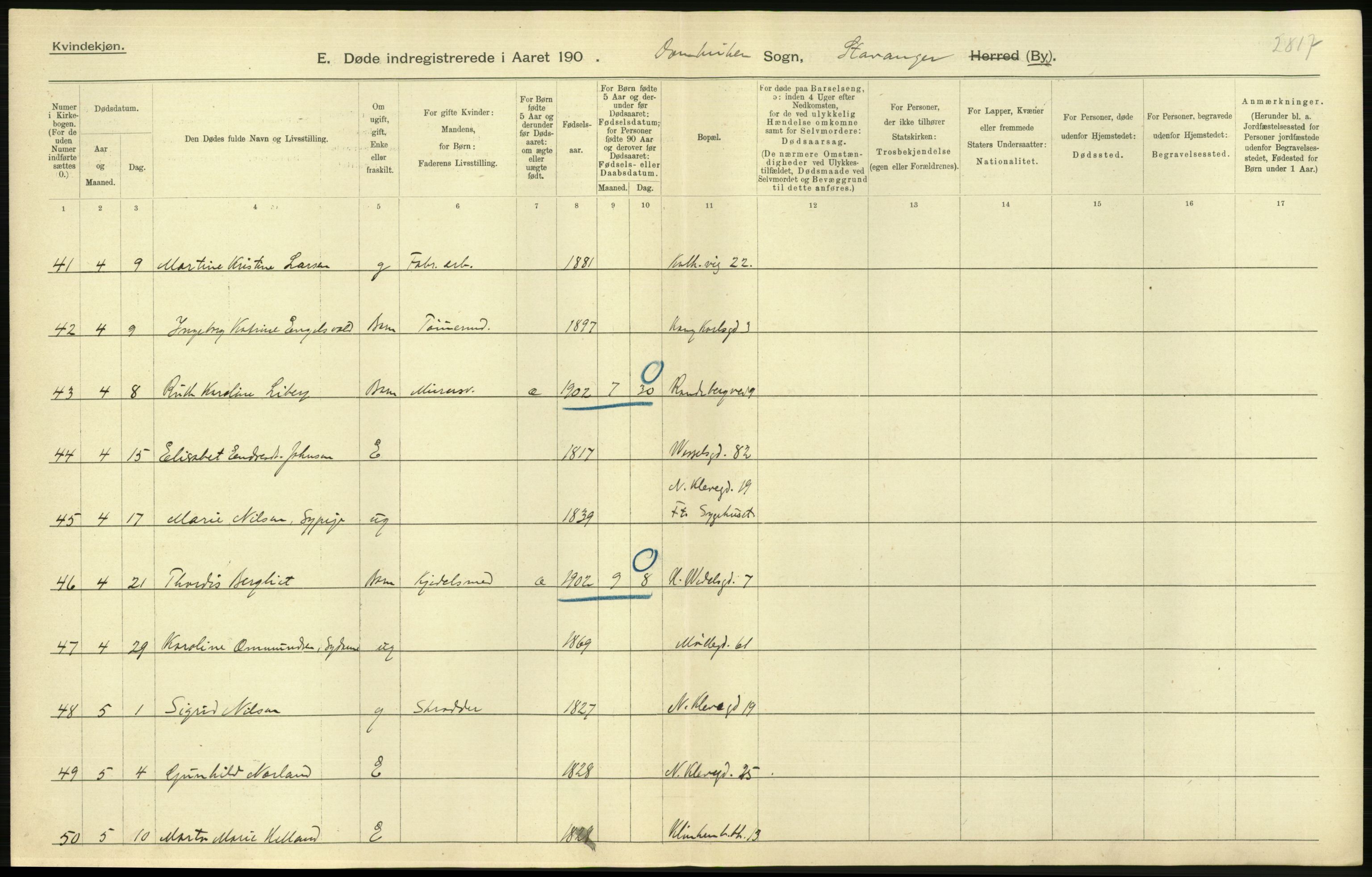 Statistisk sentralbyrå, Sosiodemografiske emner, Befolkning, AV/RA-S-2228/D/Df/Dfa/Dfaa/L0012: Stavanger amt: Fødte, gifte, døde, 1903, p. 840