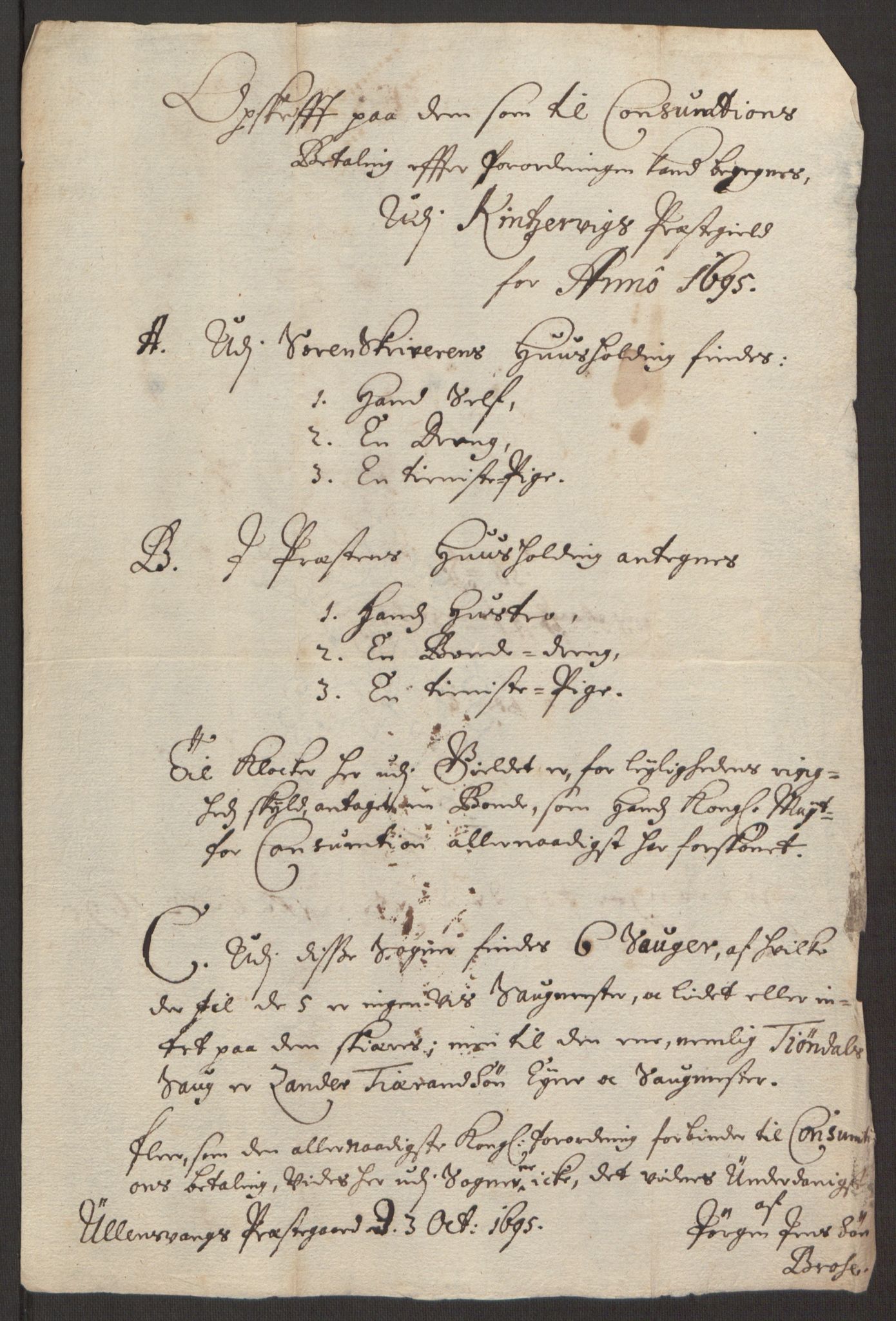 Rentekammeret inntil 1814, Reviderte regnskaper, Fogderegnskap, AV/RA-EA-4092/R48/L2976: Fogderegnskap Sunnhordland og Hardanger, 1695-1696, p. 164