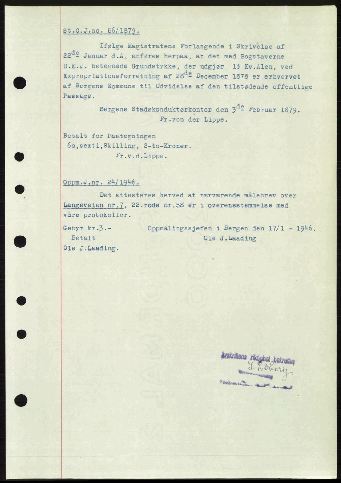 Byfogd og Byskriver i Bergen, SAB/A-3401/03/03Bc/L0022: Mortgage book no. A18, 1946-1946, Diary no: : 478/1946