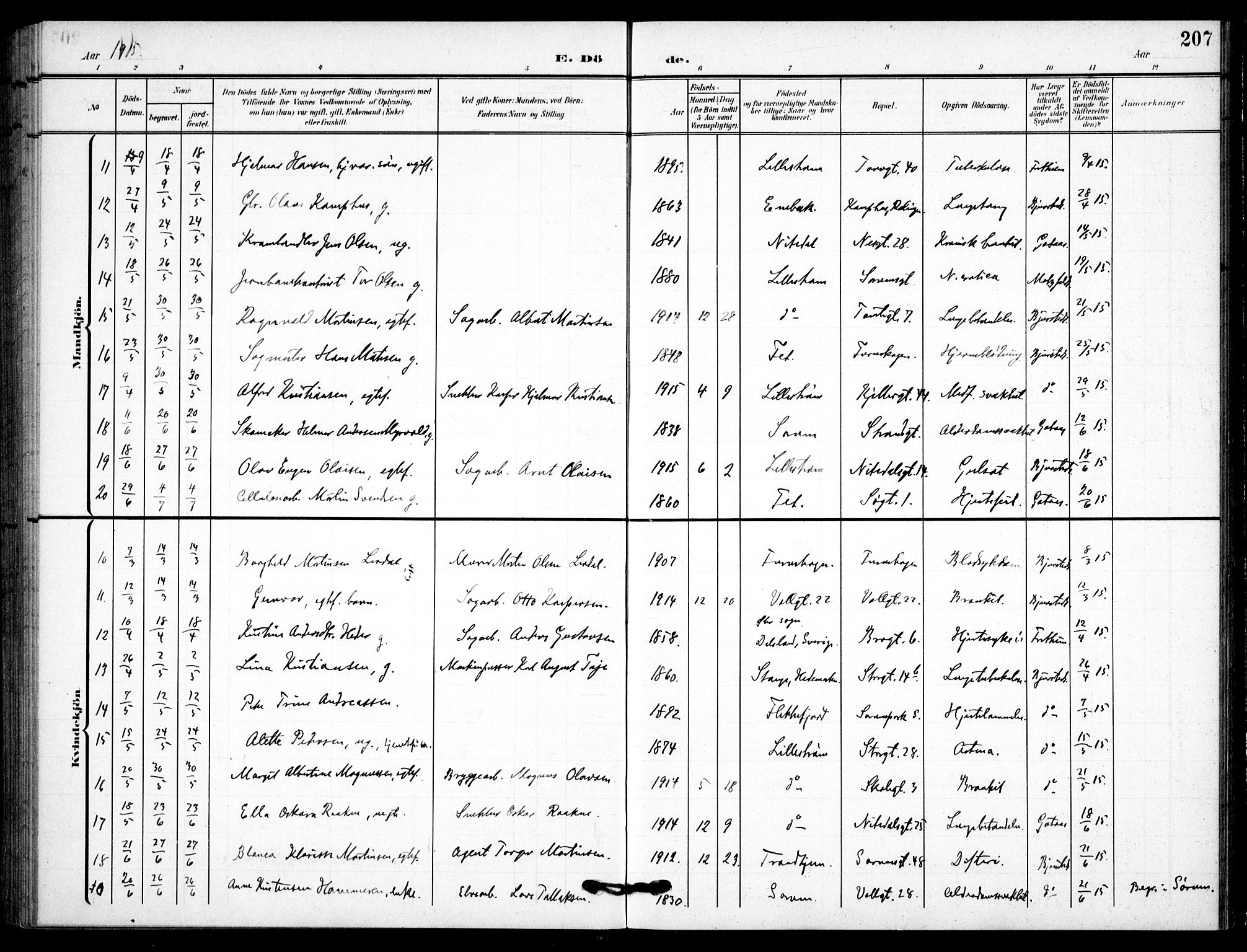 Skedsmo prestekontor Kirkebøker, SAO/A-10033a/F/Fc/L0001: Parish register (official) no. III 1, 1908-1916, p. 207