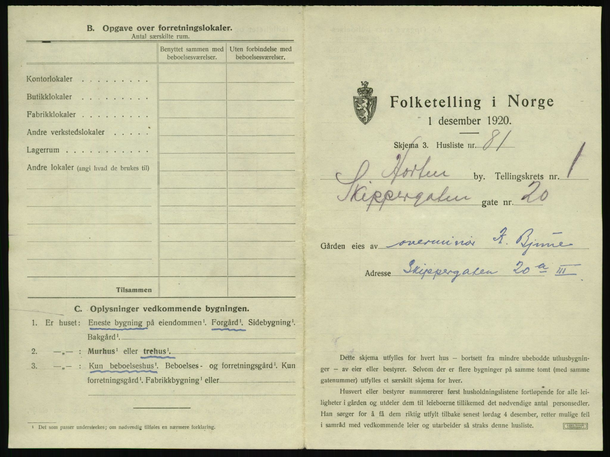 SAKO, 1920 census for Horten, 1920, p. 237