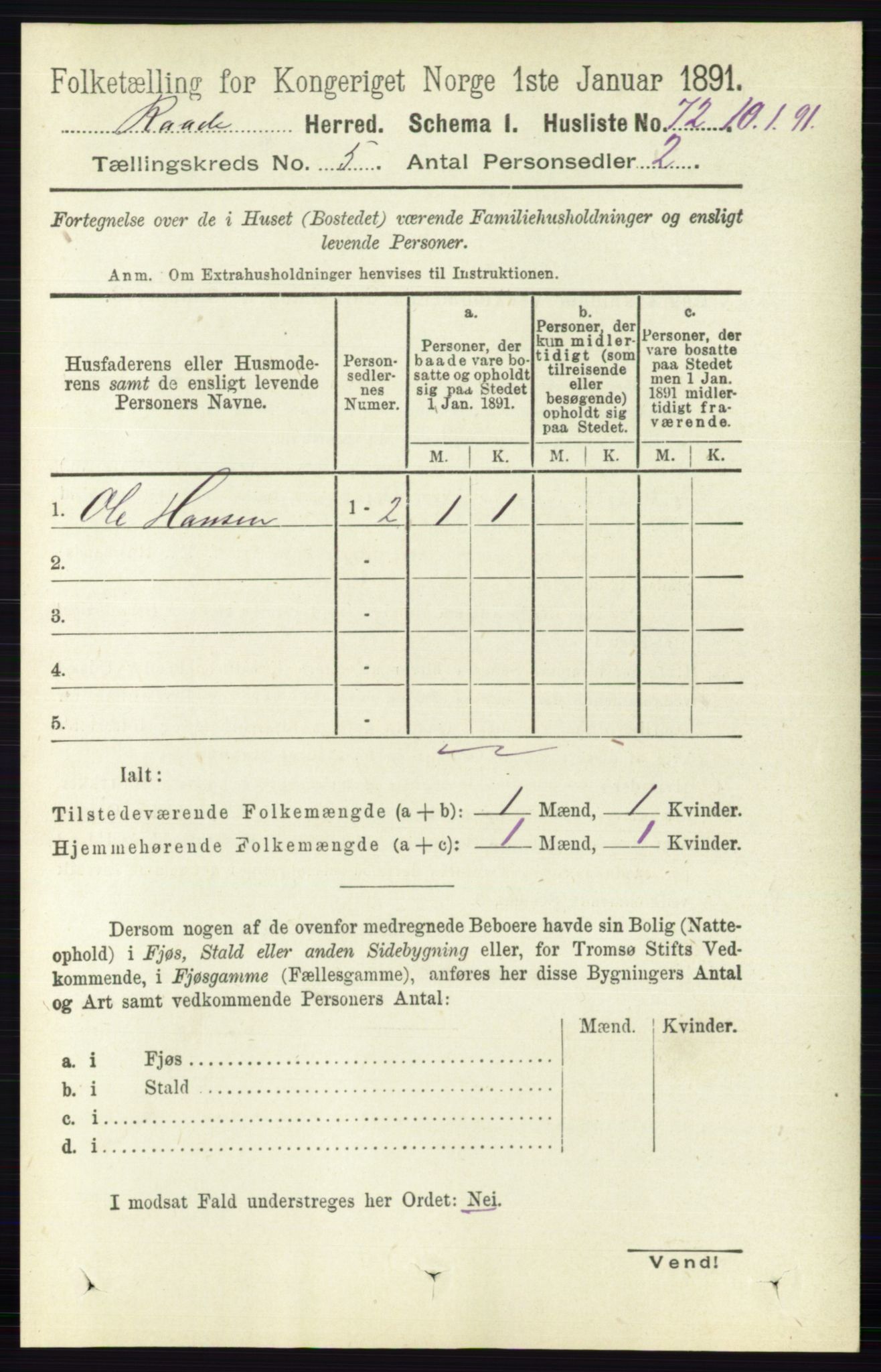 RA, 1891 census for 0135 Råde, 1891, p. 2586