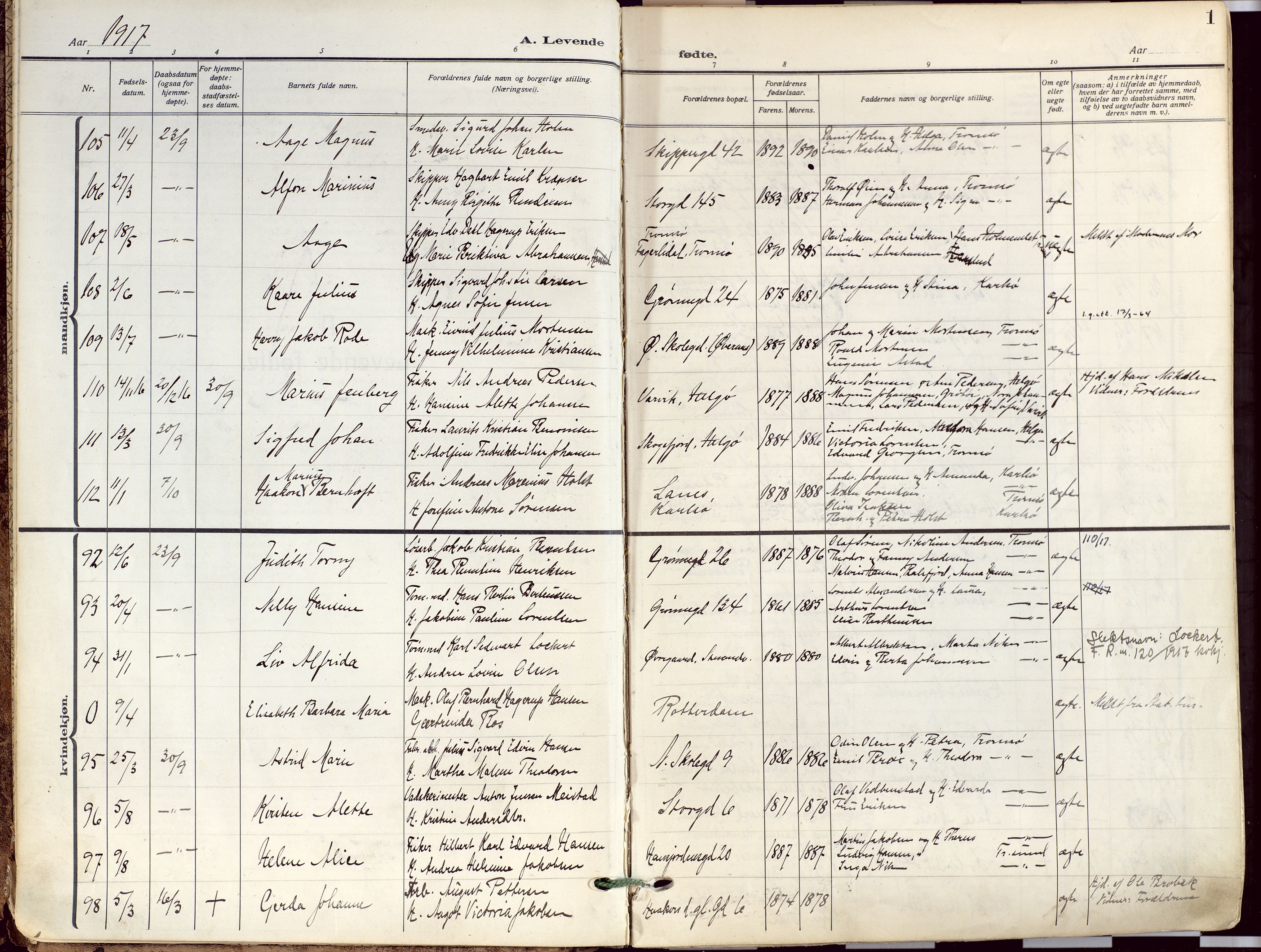 Tromsø sokneprestkontor/stiftsprosti/domprosti, SATØ/S-1343/G/Ga/L0019kirke: Parish register (official) no. 19, 1917-1927, p. 1