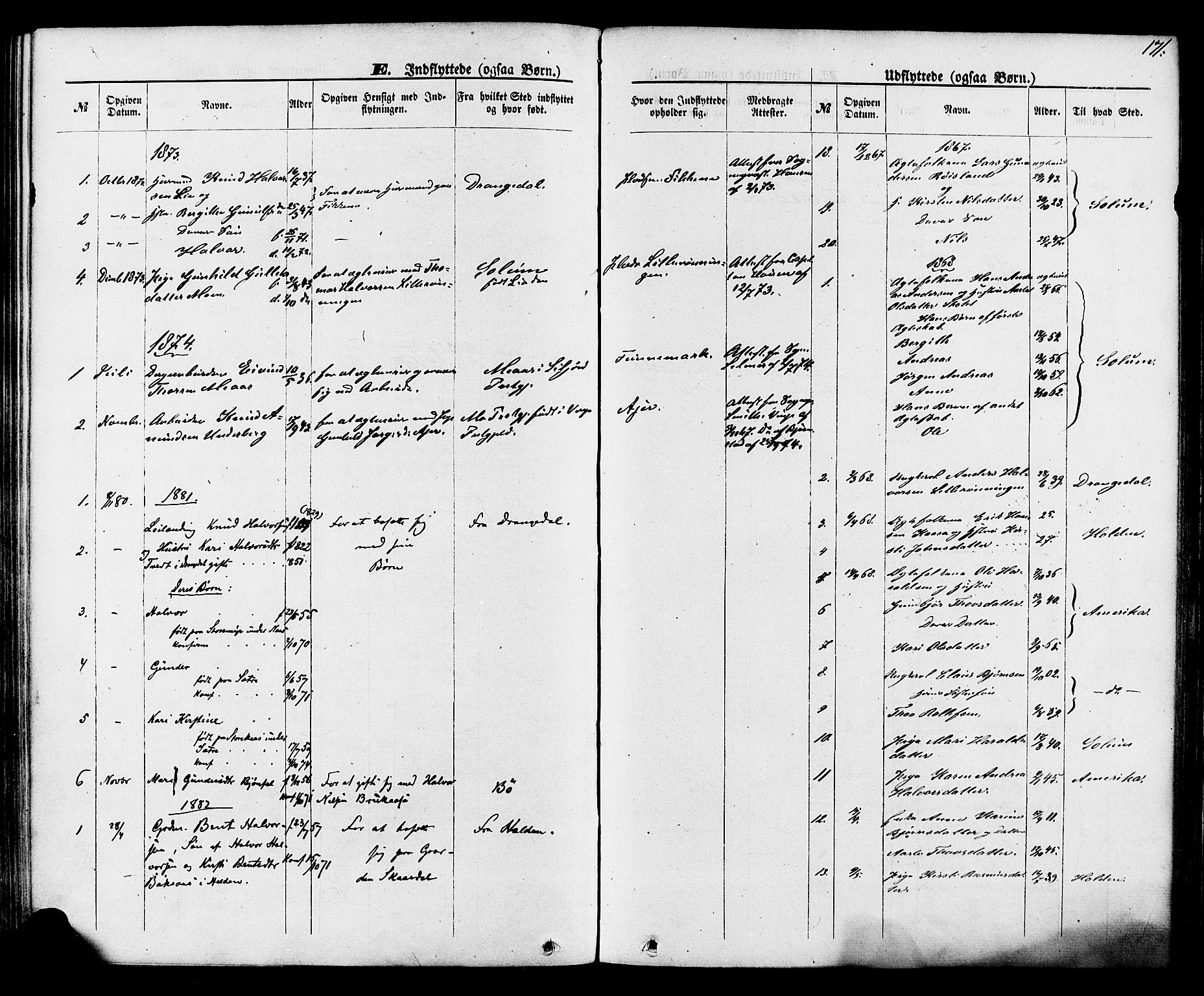 Lunde kirkebøker, AV/SAKO-A-282/F/Fa/L0001: Parish register (official) no. I 1, 1866-1883, p. 171