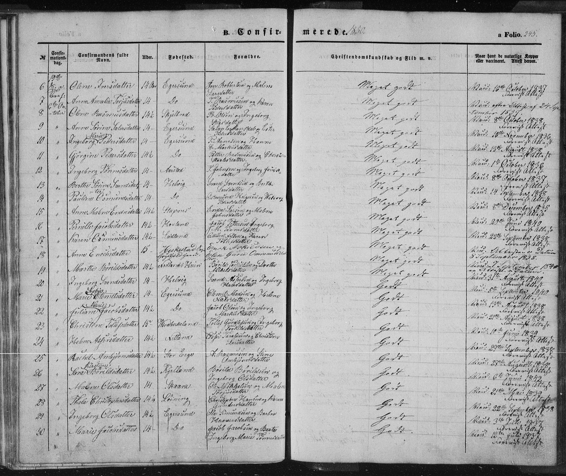 Eigersund sokneprestkontor, AV/SAST-A-101807/S08/L0012: Parish register (official) no. A 12.1, 1850-1865, p. 245