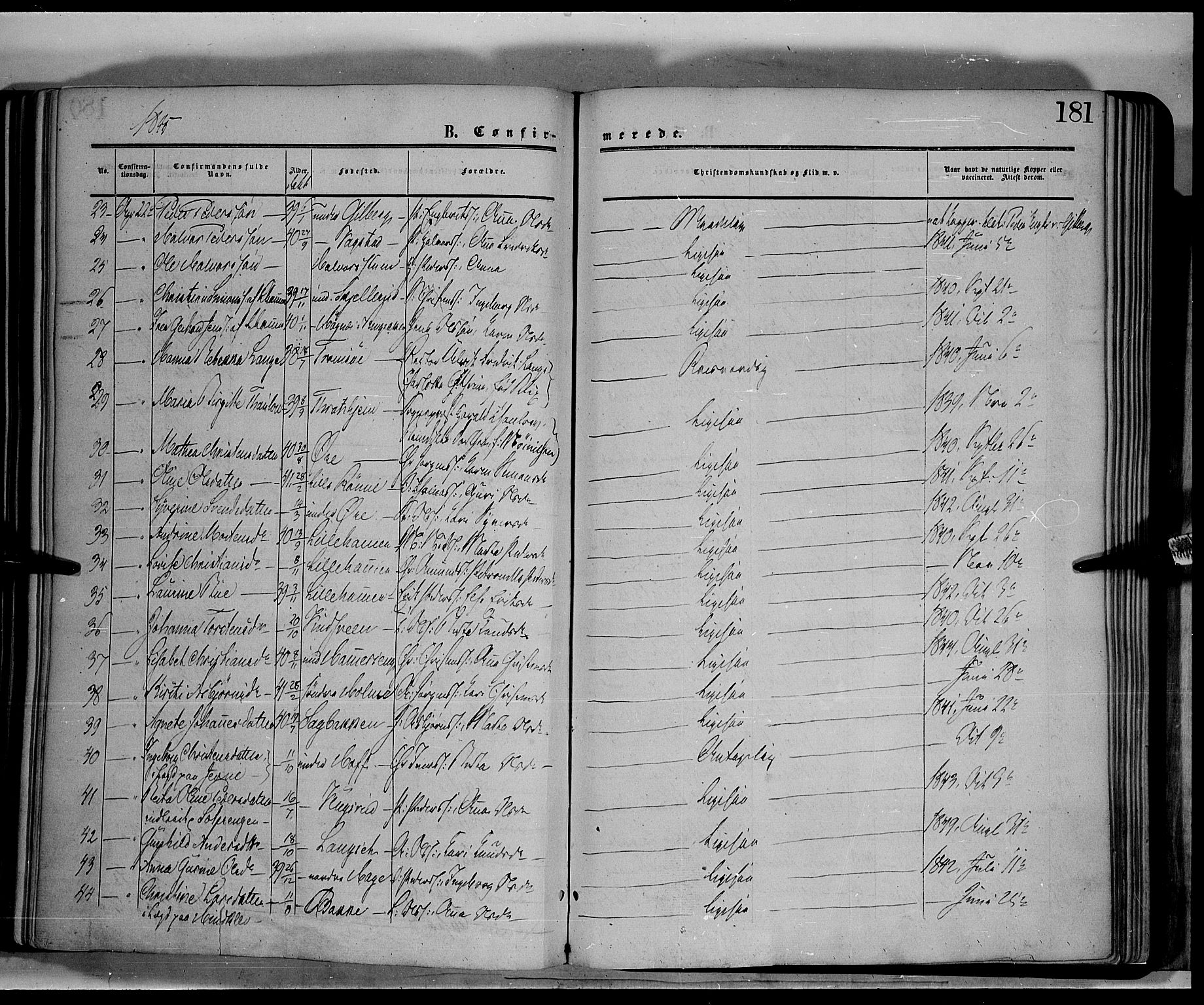 Fåberg prestekontor, SAH/PREST-086/H/Ha/Haa/L0006: Parish register (official) no. 6A, 1855-1867, p. 181