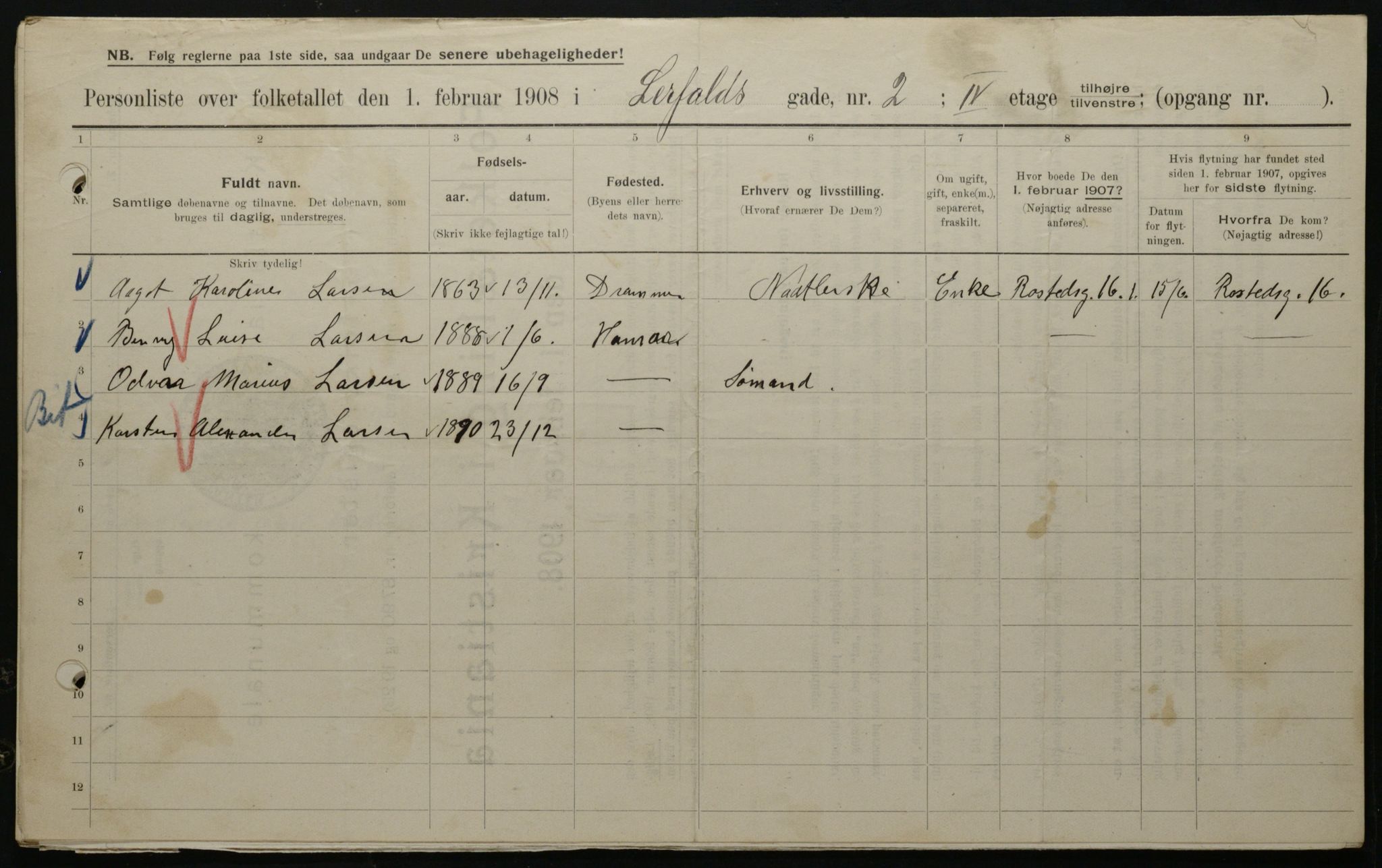 OBA, Municipal Census 1908 for Kristiania, 1908, p. 51366