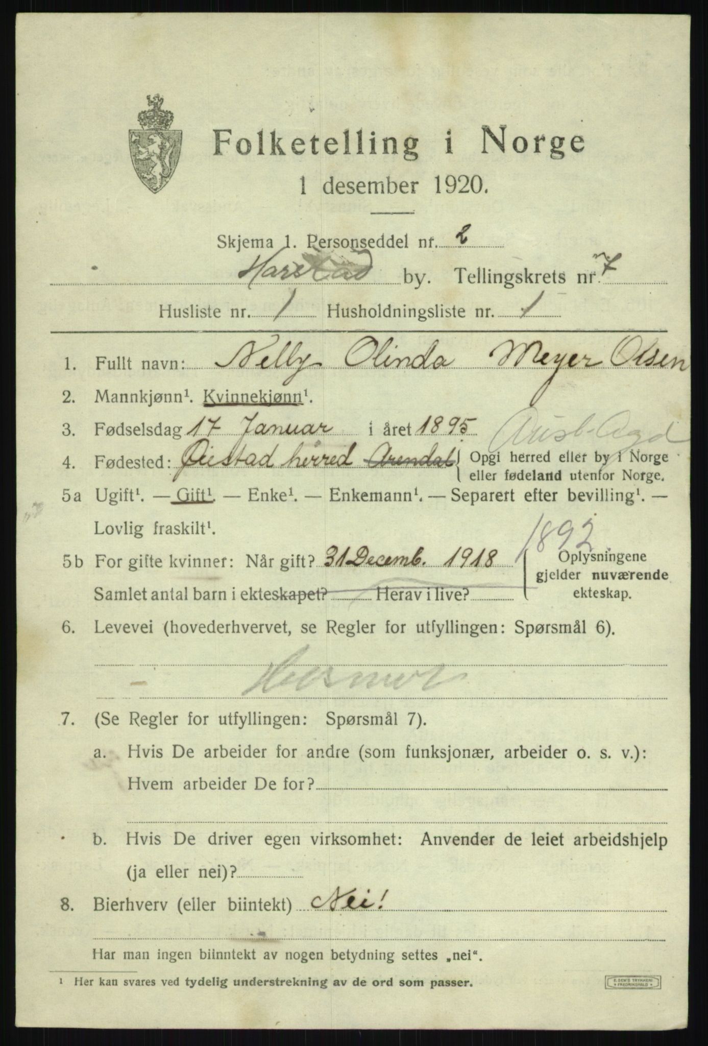 SATØ, 1920 census for Harstad, 1920, p. 8354