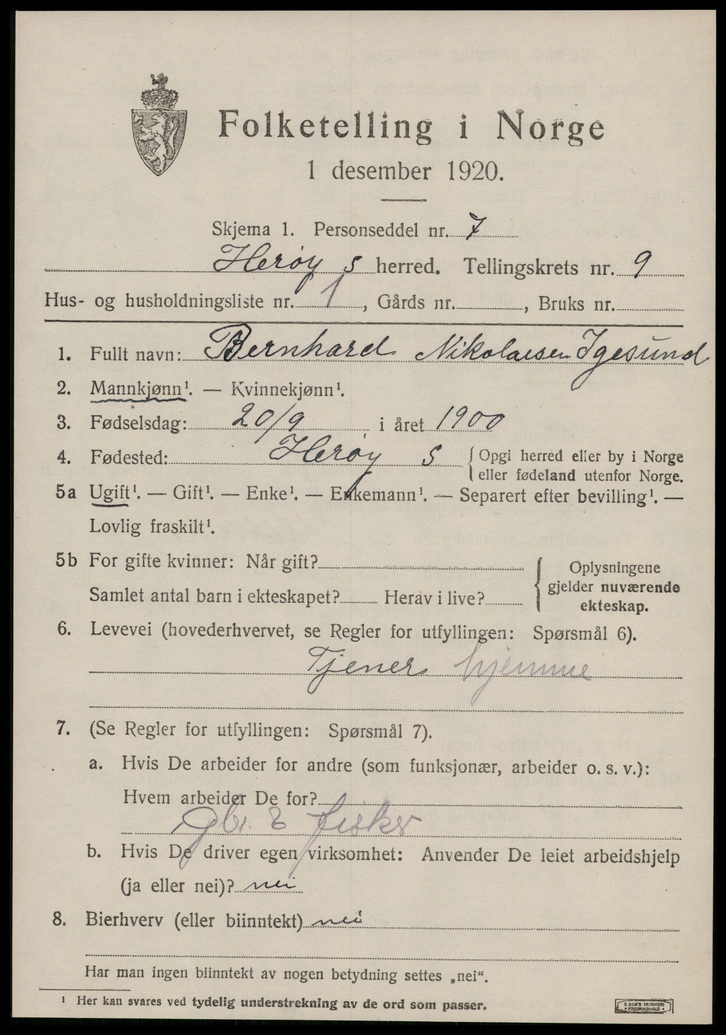 SAT, 1920 census for Herøy (MR), 1920, p. 5411