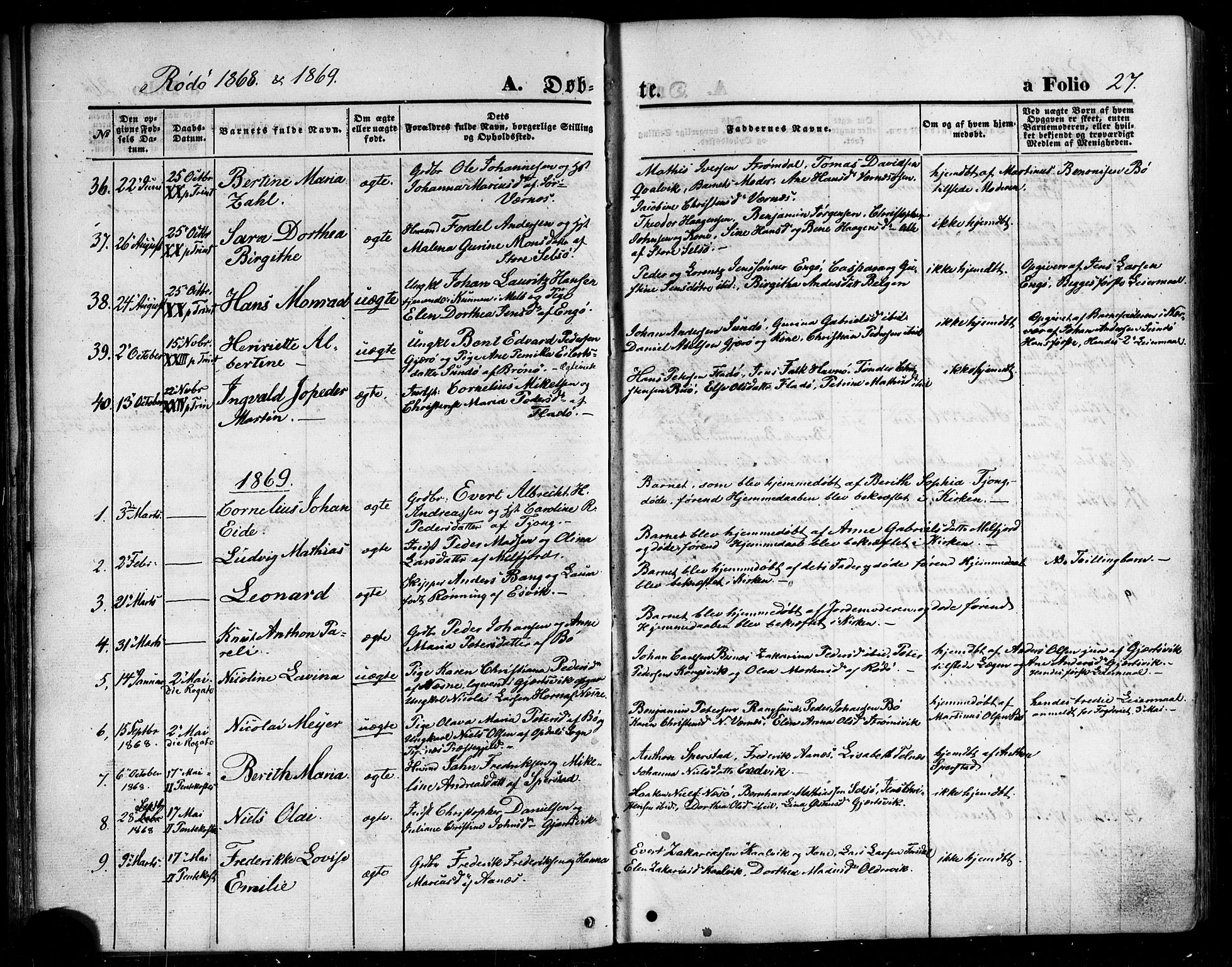 Ministerialprotokoller, klokkerbøker og fødselsregistre - Nordland, SAT/A-1459/841/L0606: Parish register (official) no. 841A10, 1860-1877, p. 27
