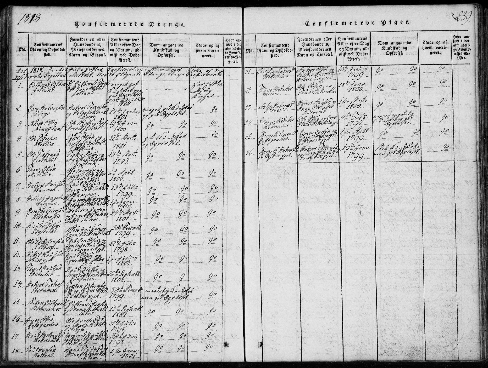 Rollag kirkebøker, AV/SAKO-A-240/G/Ga/L0001: Parish register (copy) no. I 1, 1814-1831, p. 239