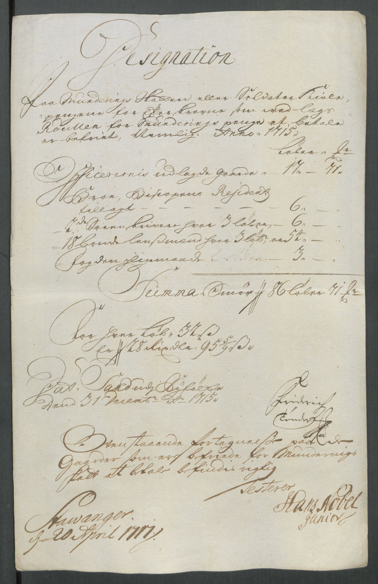 Rentekammeret inntil 1814, Reviderte regnskaper, Fogderegnskap, RA/EA-4092/R47/L2868: Fogderegnskap Ryfylke, 1715, p. 353