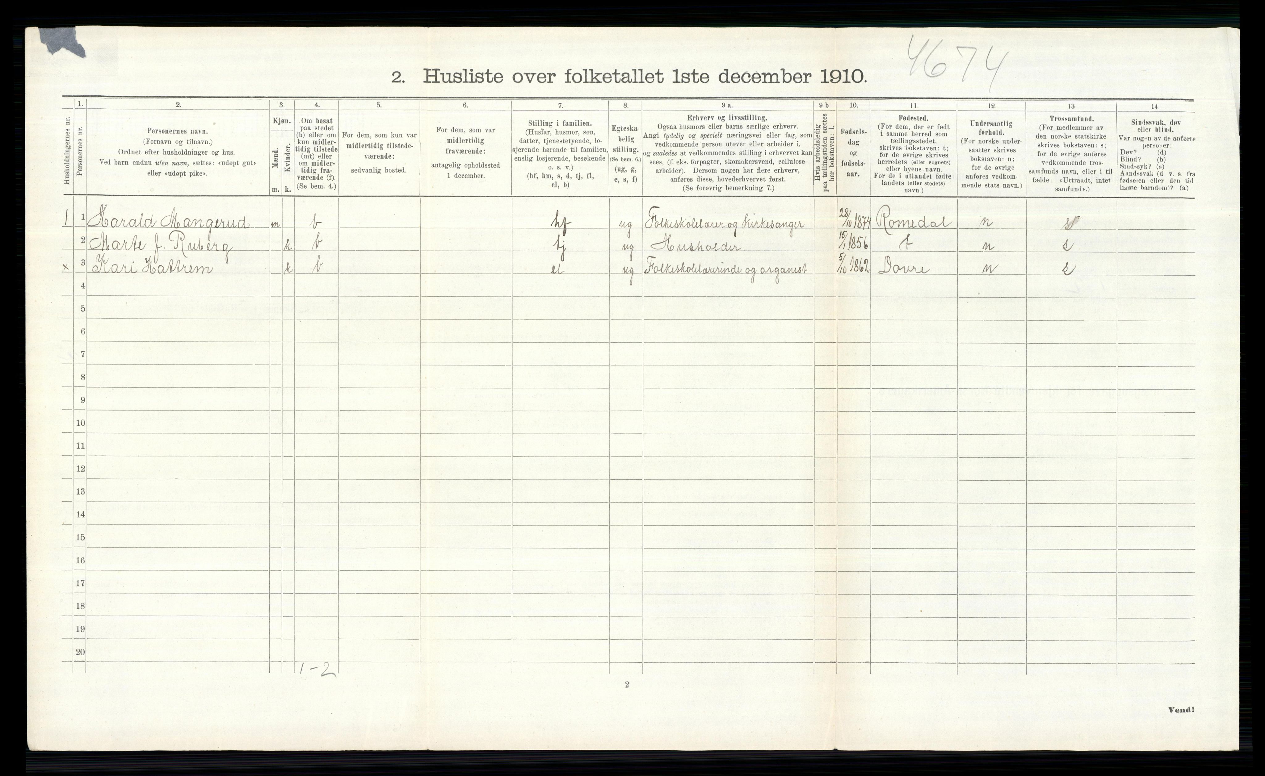 RA, 1910 census for Ringsaker, 1910, p. 1254