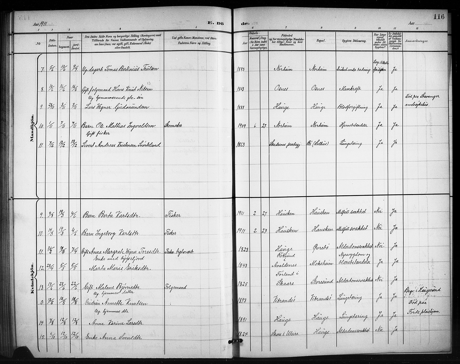 Torvastad sokneprestkontor, AV/SAST-A -101857/H/Ha/Hab/L0008: Parish register (copy) no. B 8, 1901-1924, p. 116