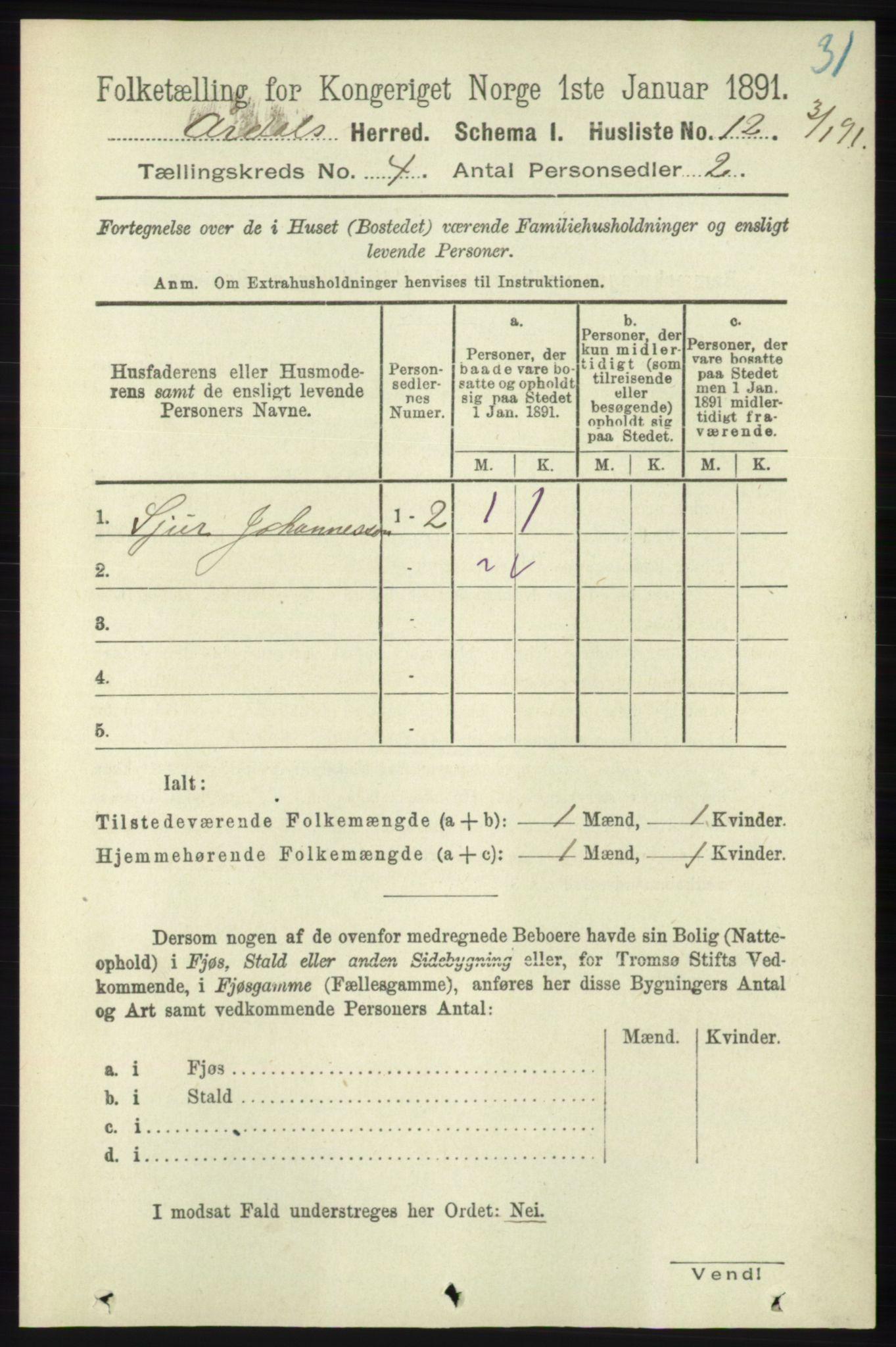 RA, 1891 census for 1131 Årdal, 1891, p. 1082