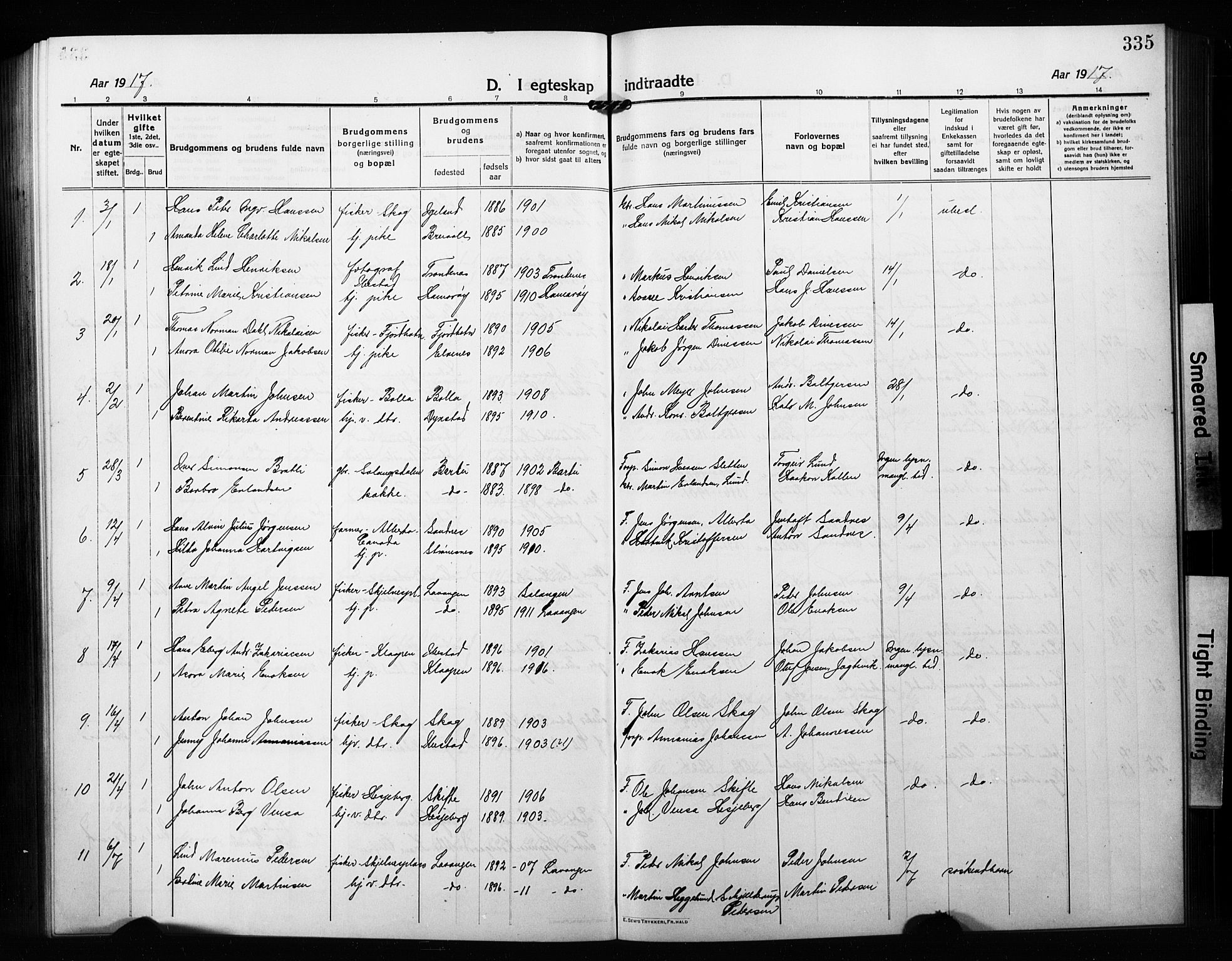 Ibestad sokneprestembete, SATØ/S-0077/H/Ha/Hab/L0010klokker: Parish register (copy) no. 10, 1915-1929, p. 335