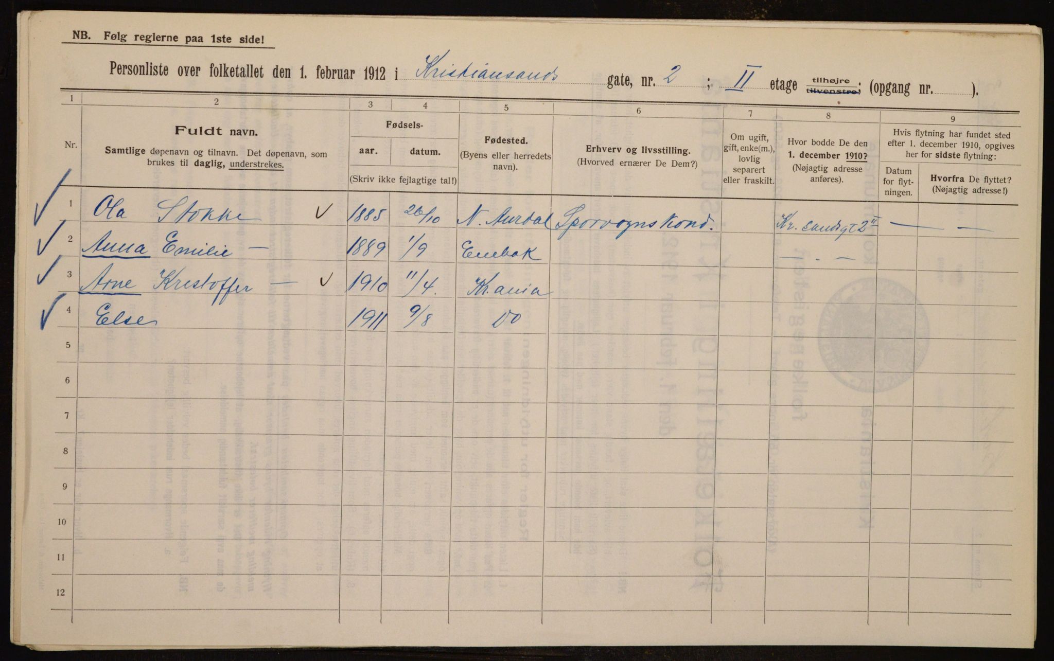 OBA, Municipal Census 1912 for Kristiania, 1912, p. 54484