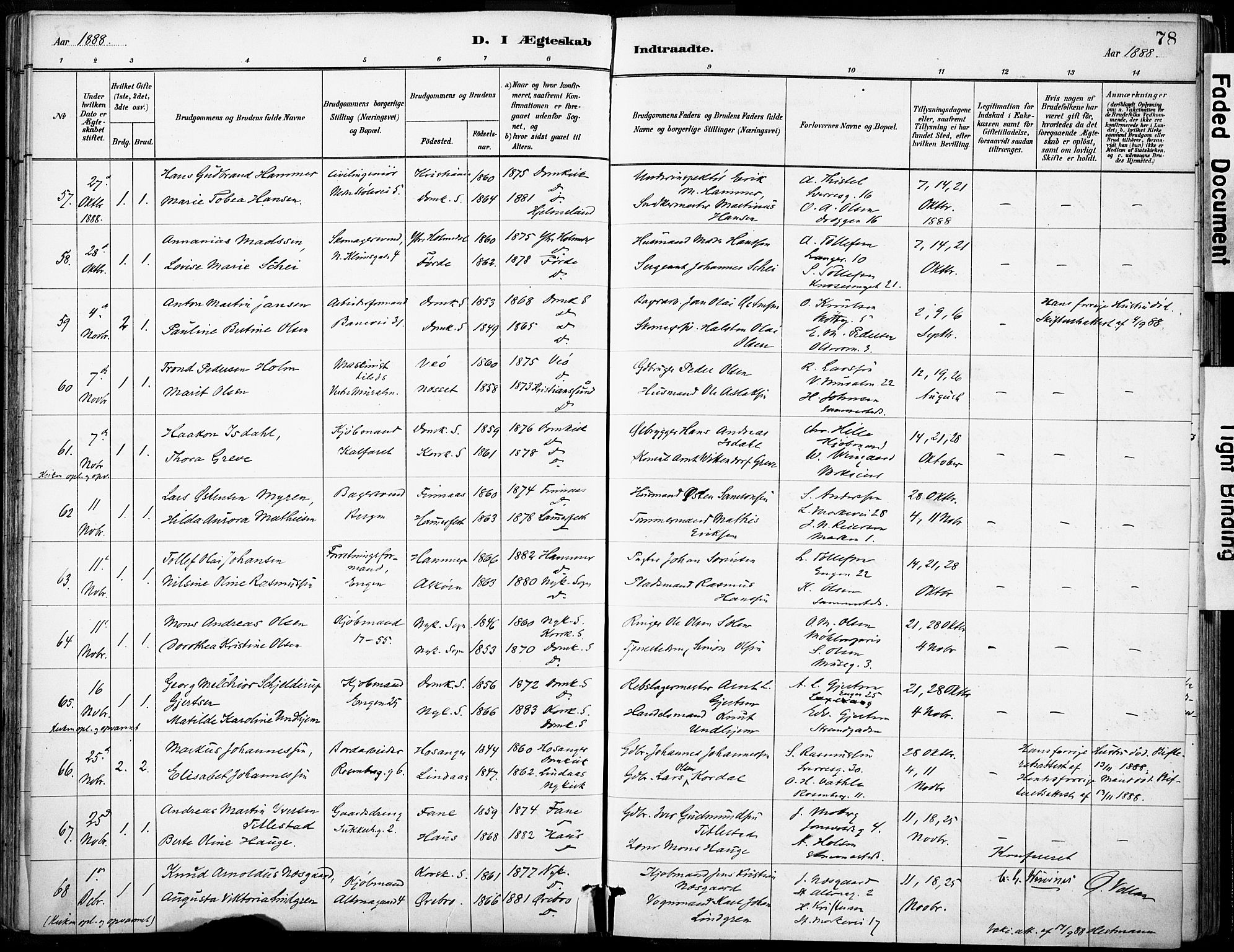 Domkirken sokneprestembete, SAB/A-74801/H/Haa/L0037: Parish register (official) no. D 4, 1880-1907, p. 78