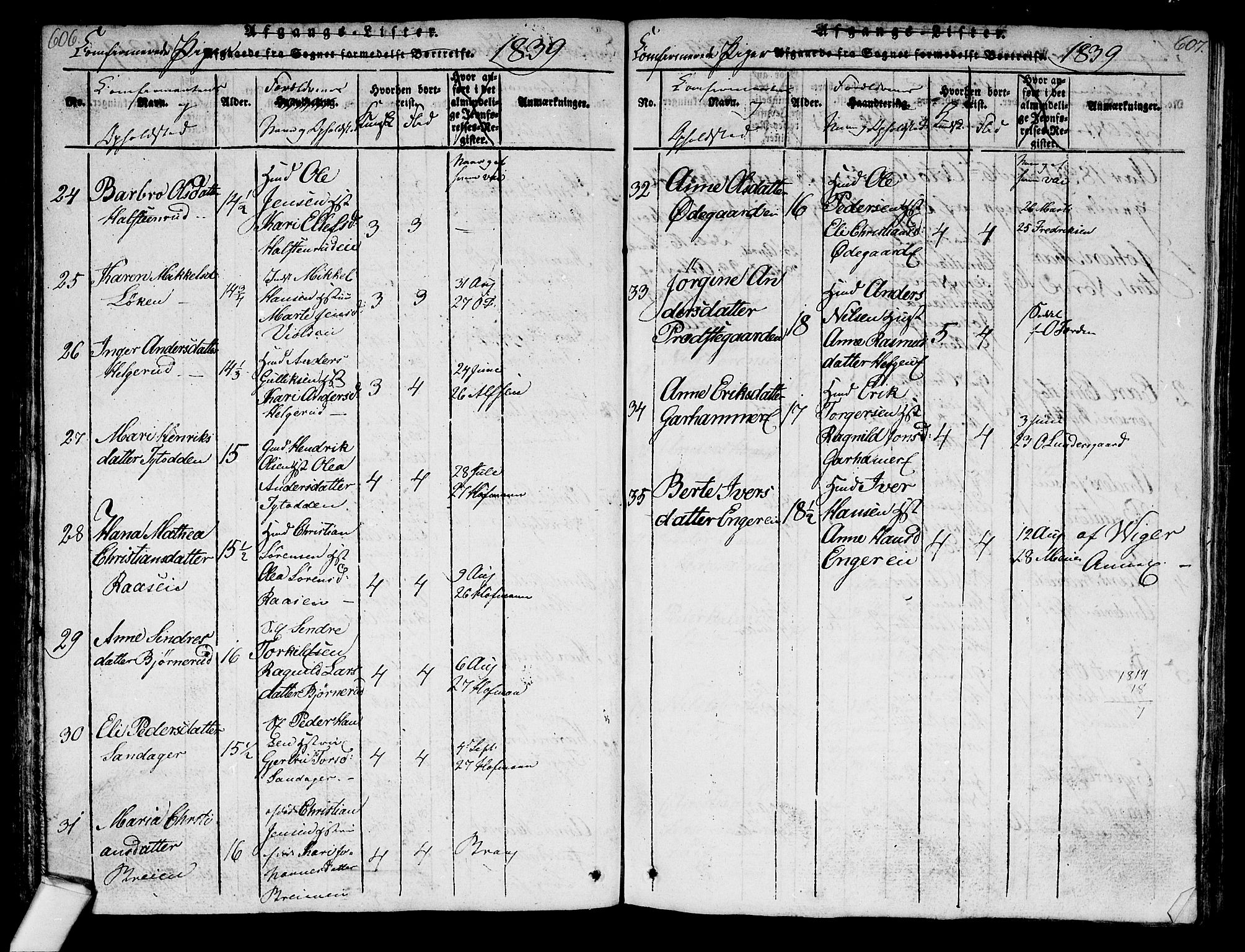 Norderhov kirkebøker, SAKO/A-237/G/Ga/L0003: Parish register (copy) no. I 3 /1, 1814-1876, p. 606-607