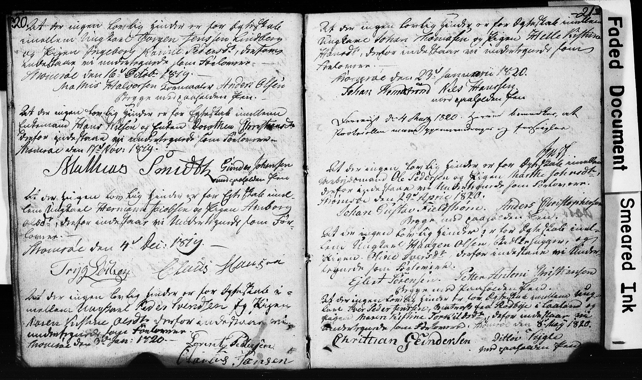 Strømsø kirkebøker, AV/SAKO-A-246/H/Hb/L0002: Best man's statements no. 2, 1815-1857, p. 20-21