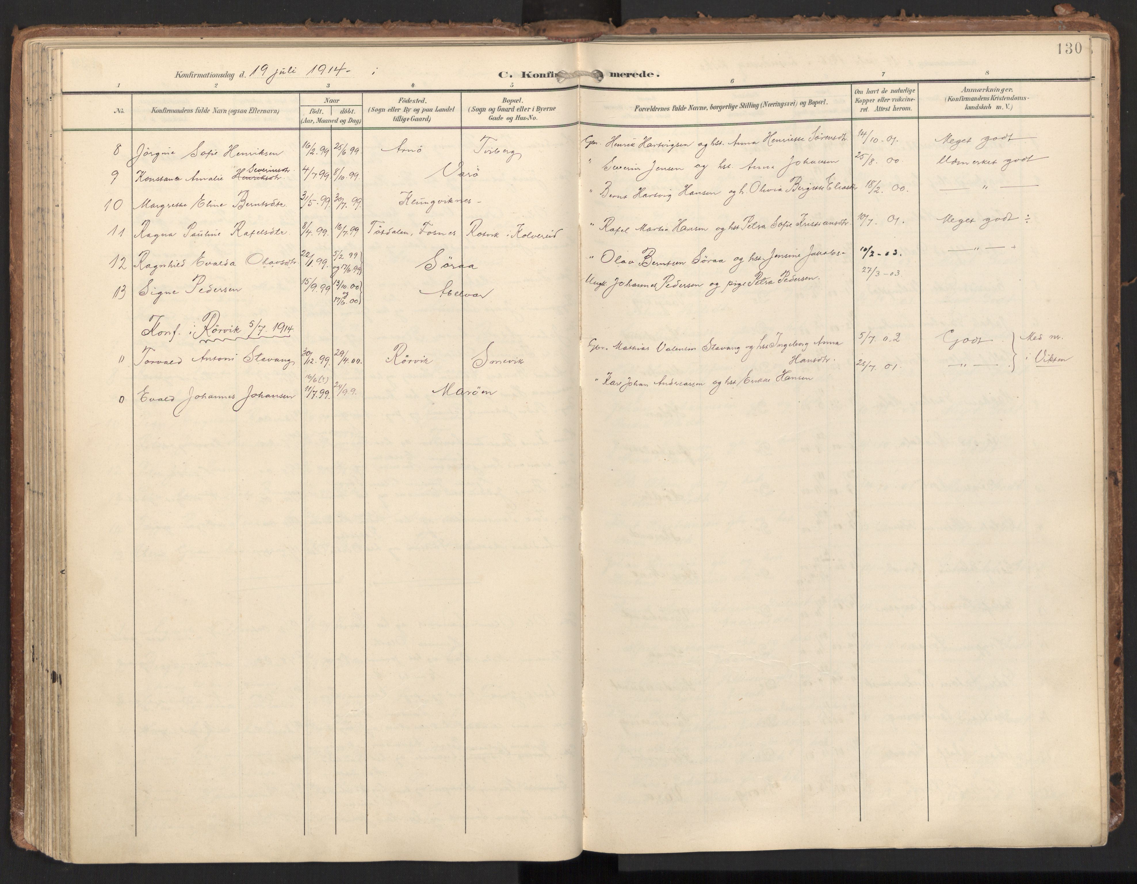 Ministerialprotokoller, klokkerbøker og fødselsregistre - Nord-Trøndelag, SAT/A-1458/784/L0677: Parish register (official) no. 784A12, 1900-1920, p. 130
